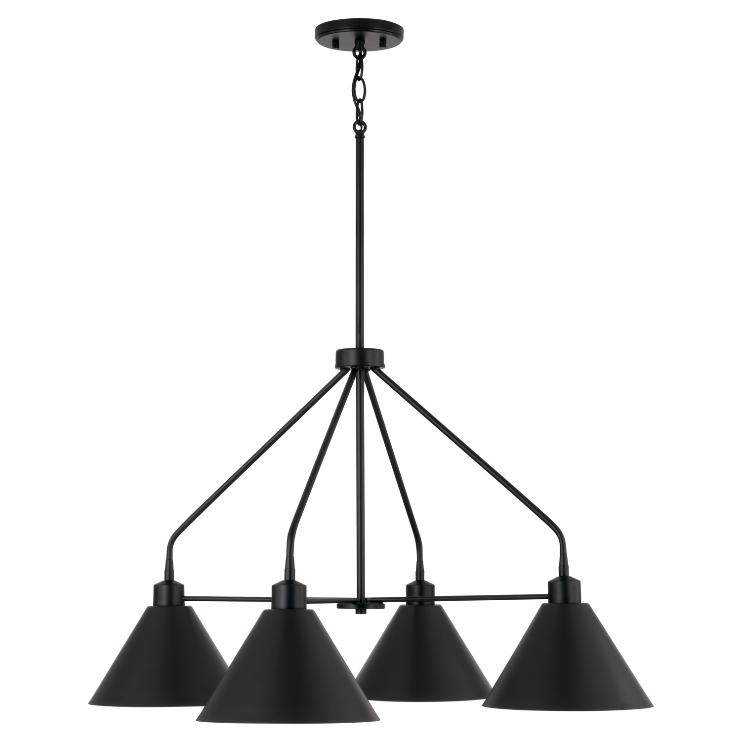 32.50"W x 20"H 4-Light Modern Metal Chandelier in Matte Black with White Interior