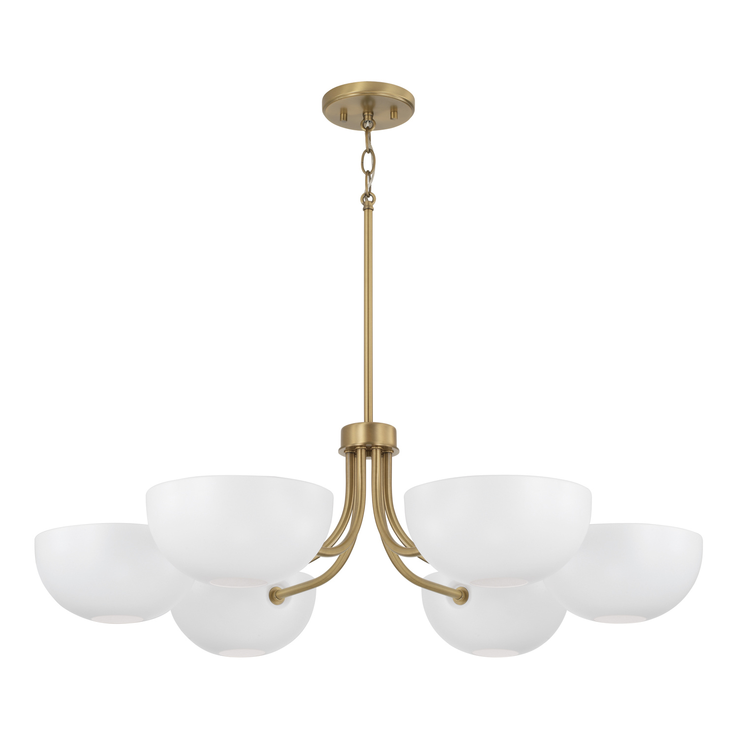 34"W x 10.25"H 6-Light Chandelier in Aged Brass and White
