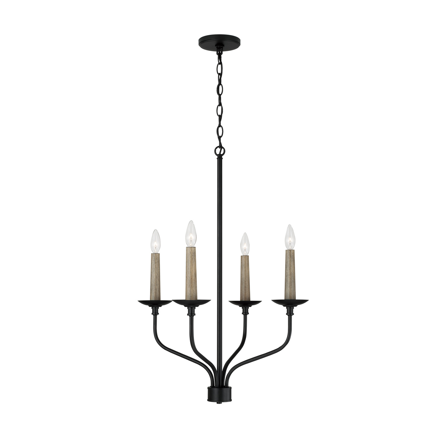 21.50"W x 30.50"H 4-Light Chandelier in Matte Black with Interchangeable Faux Wood or Matte Black Candle Sleeves