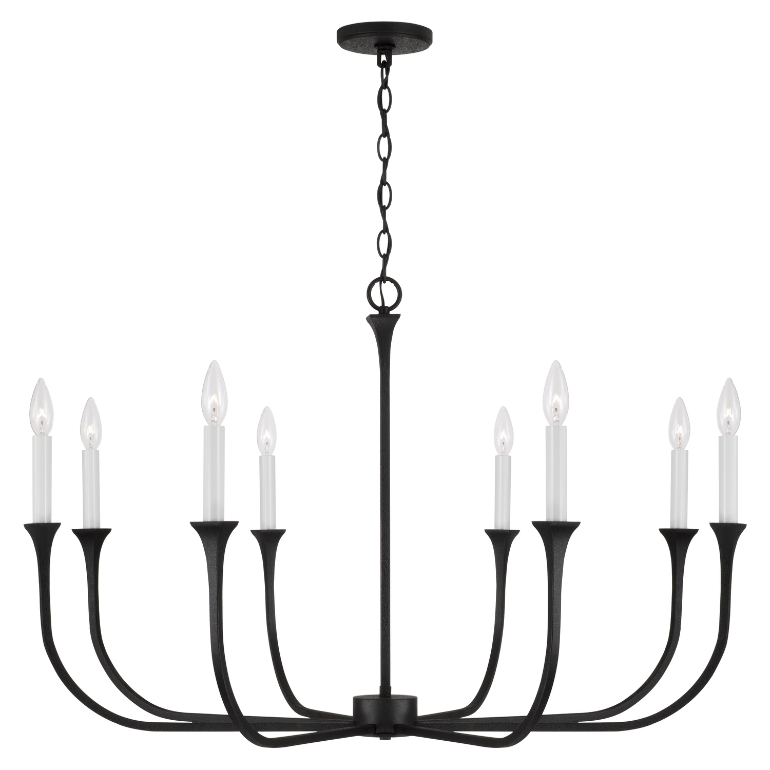 38"W x 25"H 8-Light Chandelier in Black Iron with Interchangeable White or Black Iron Candle Sleeves