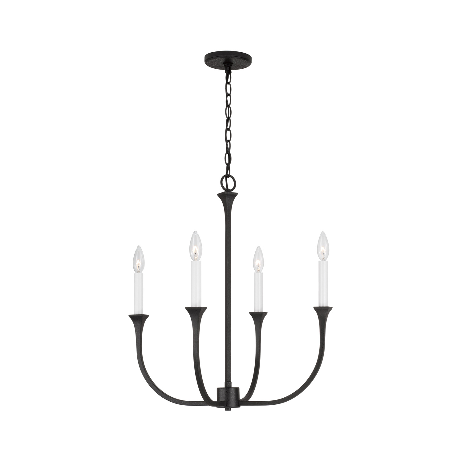 21.25"W x 25"H 4-Light Chandelier in Black Iron with Interchangeable White or Black Iron Candle Sleeves