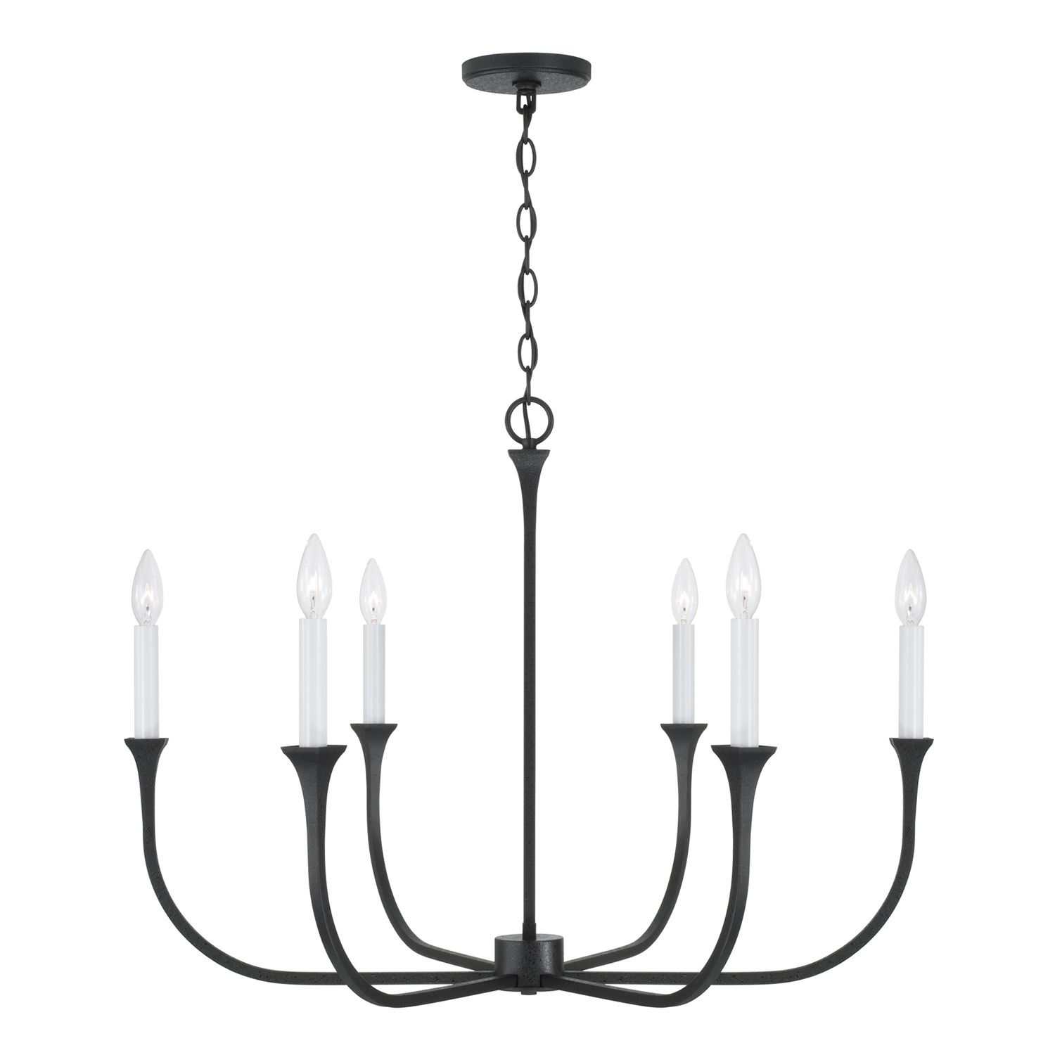 32"W x 24"H 6-Light Chandelier in Black Iron with Interchangeable White or Black Iron Candle Sleeves