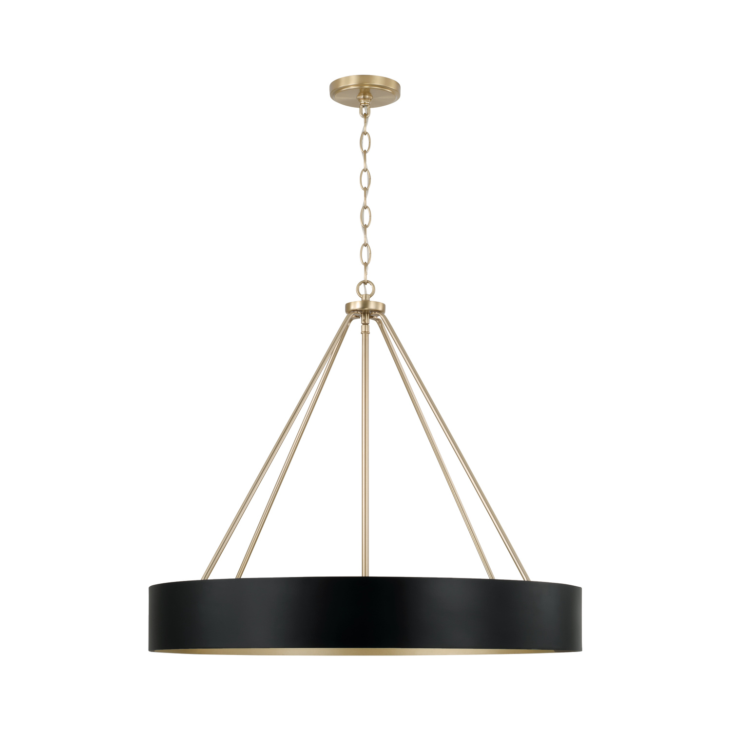 27.50"W x 24.25"H 4-Light Modern Circular Metal Chandelier in Matte Black with Painted Matte Brass Interior