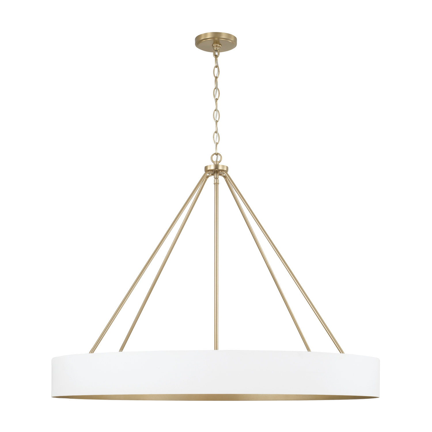 35.75"W x 27.25"H 6-Light Modern Circular Metal Chandelier in Matte White with Painted Matte Brass Interior