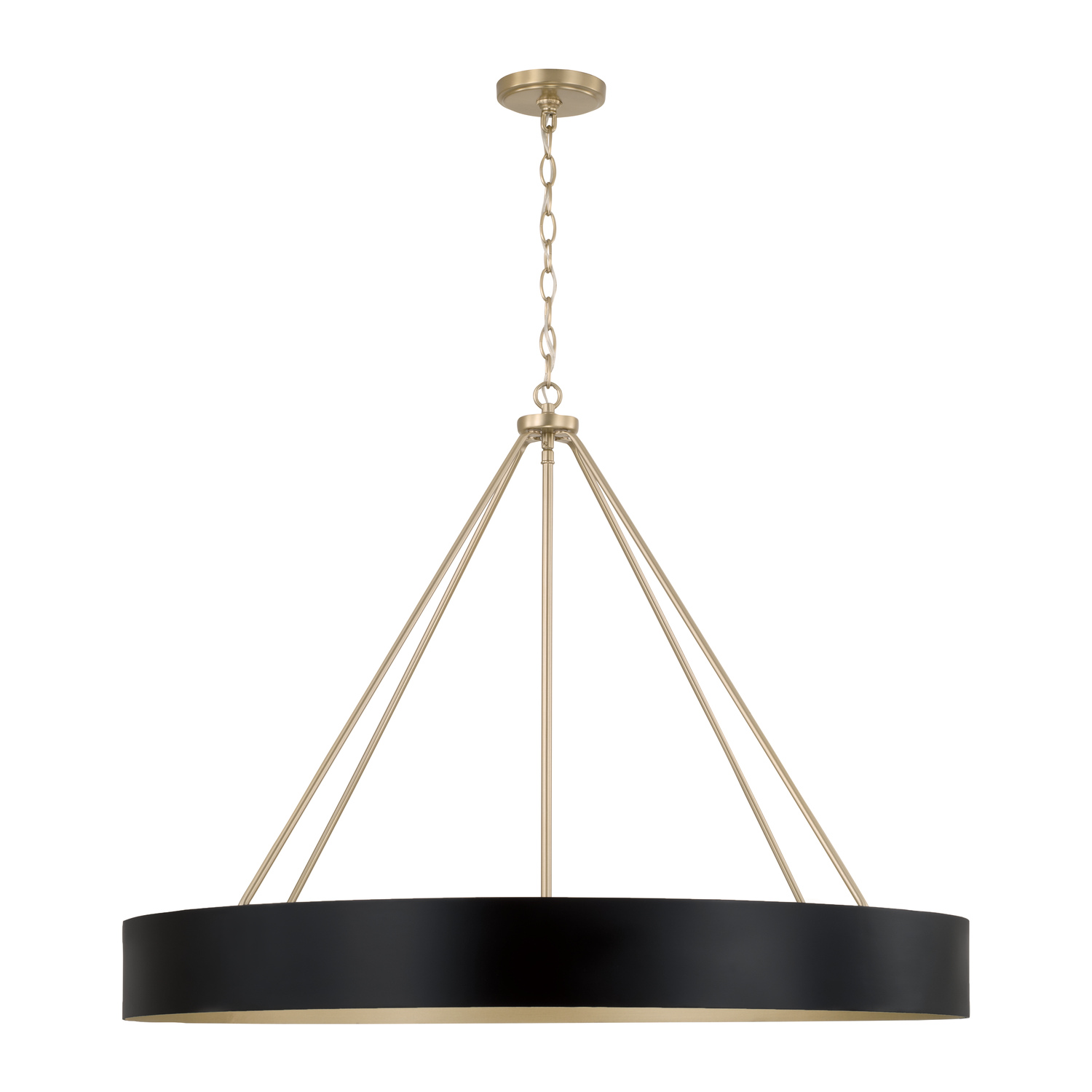 35.75"W x 27.25"H 6-Light Modern Circular Metal Chandelier in Matte Black with Painted Matte Brass Interior