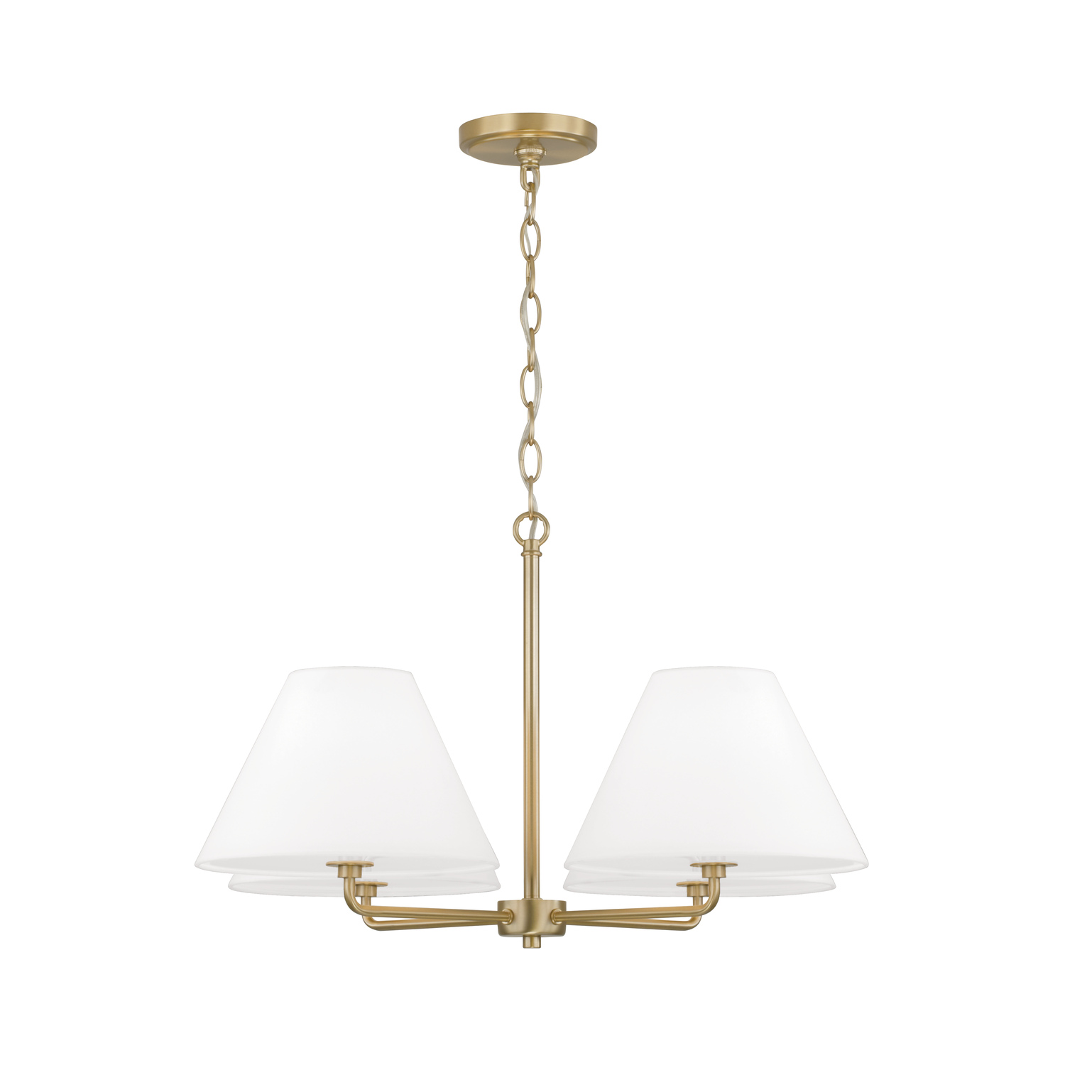 27"W x 15"H 4-Light Chandelier in Matte Brass with White Fabric Shades and Glass Diffusers