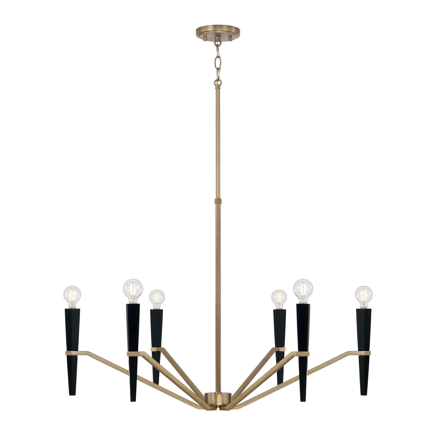 33" W x 22.5" H 6-Light Chandelier in Aged Brass and Black
