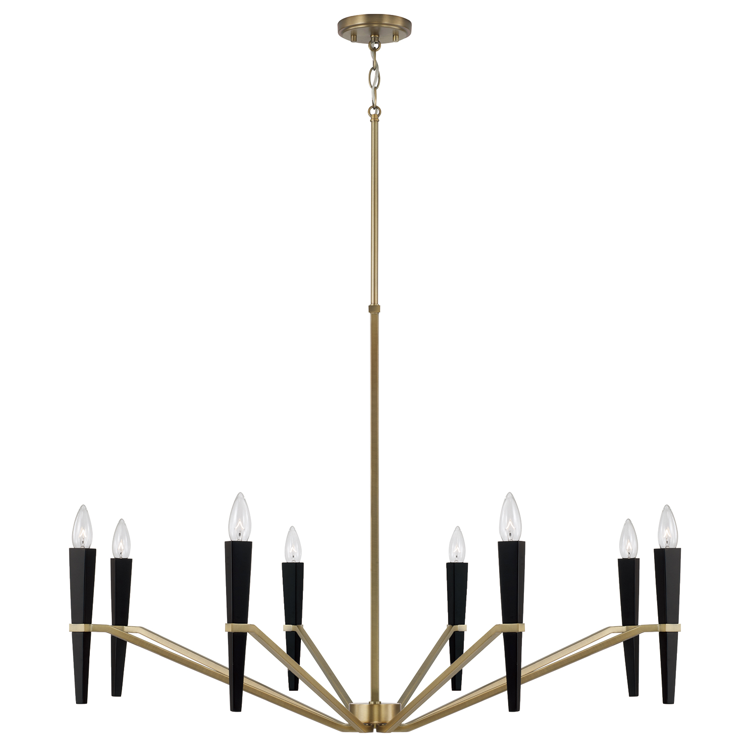 40" W x 27" H 8-Light Chandelier in Aged Brass and Black