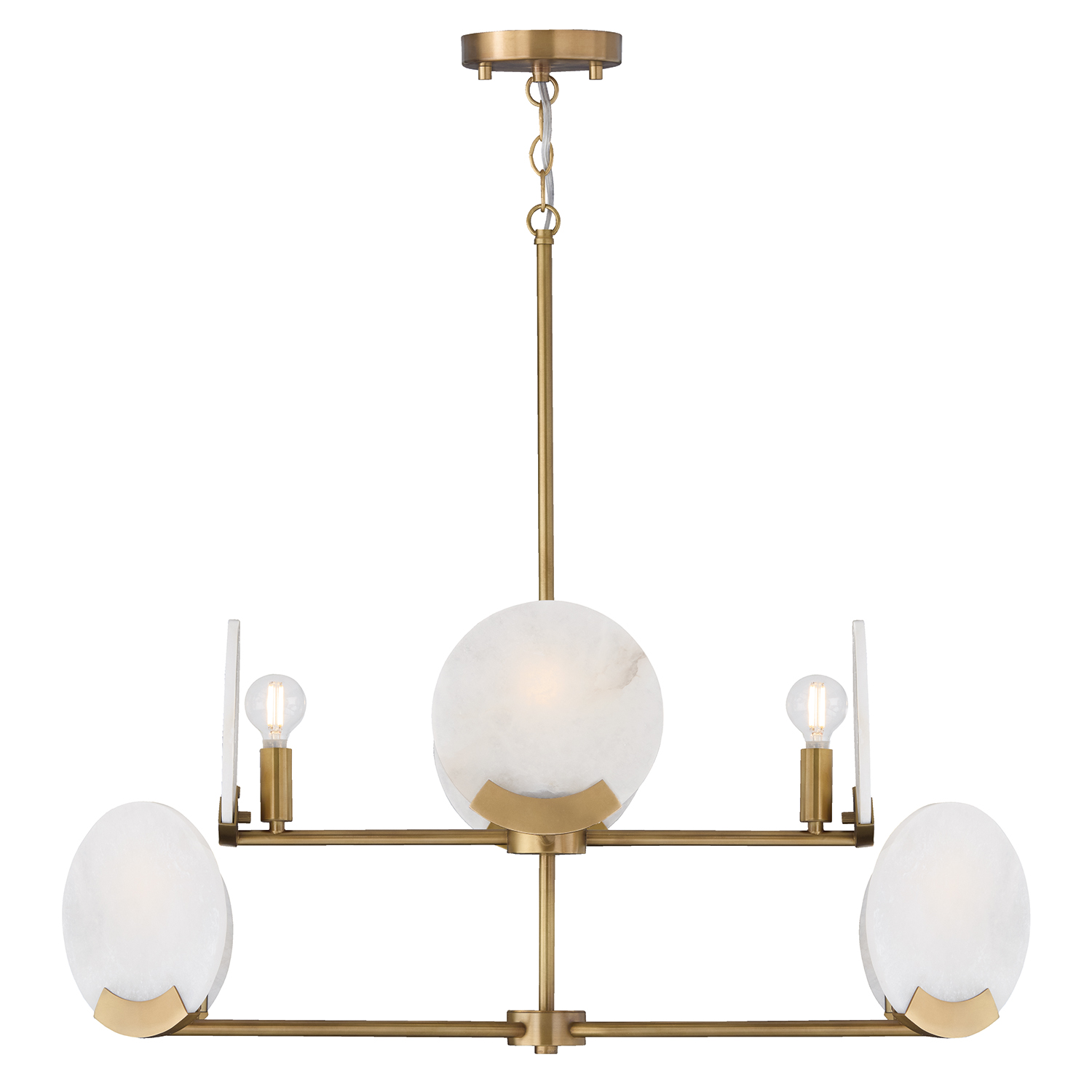 36" W x 13" H 8-Light Two-Tier Chandelier in Aged Brass with Natural Alabaster Stone