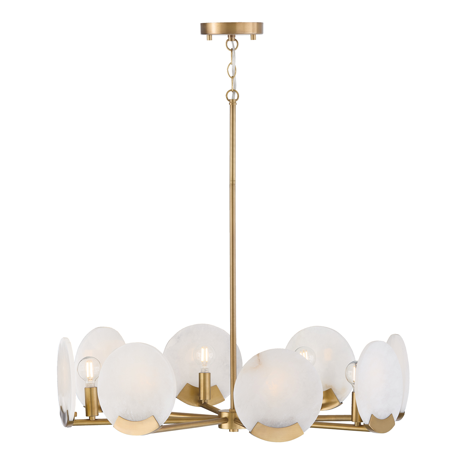 28" W x 7.25" H 8-Light Chandelier in Aged Brass with Natural Alabaster Stone