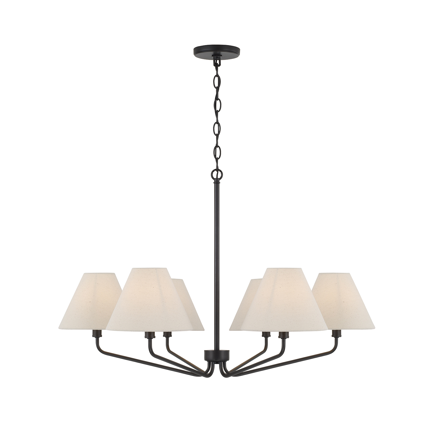 35" W x 22.5" H 6-Light Angular Chandelier in Espresso with Tapered Soft Tan Fabric Shades
