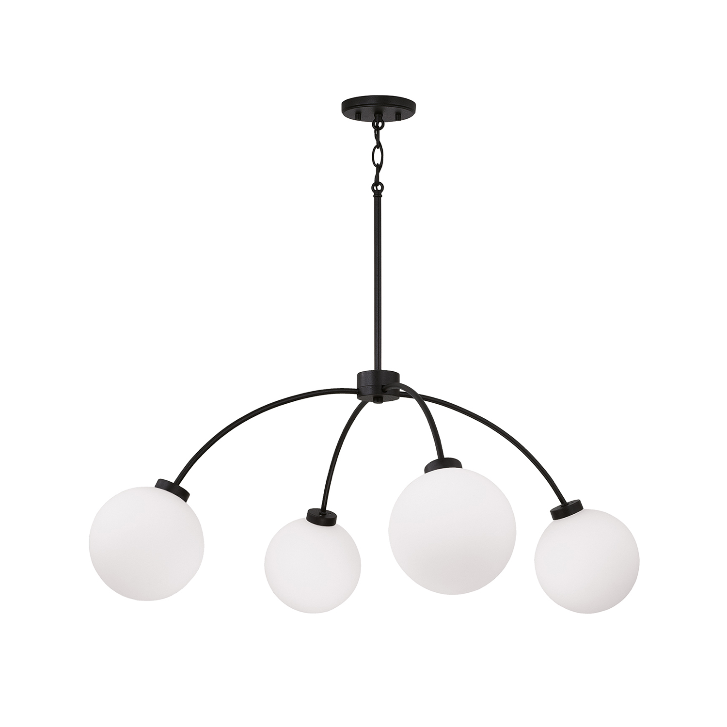 37" W x 15" H 4-Light Chandelier in Matte Black with Soft White Glass Globes