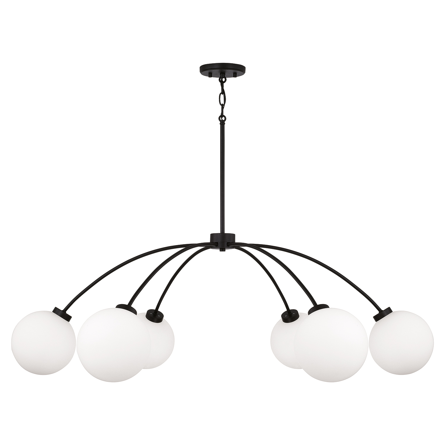 47" W x 15" H 6-Light Chandelier in Matte Black with Soft White Glass Globes