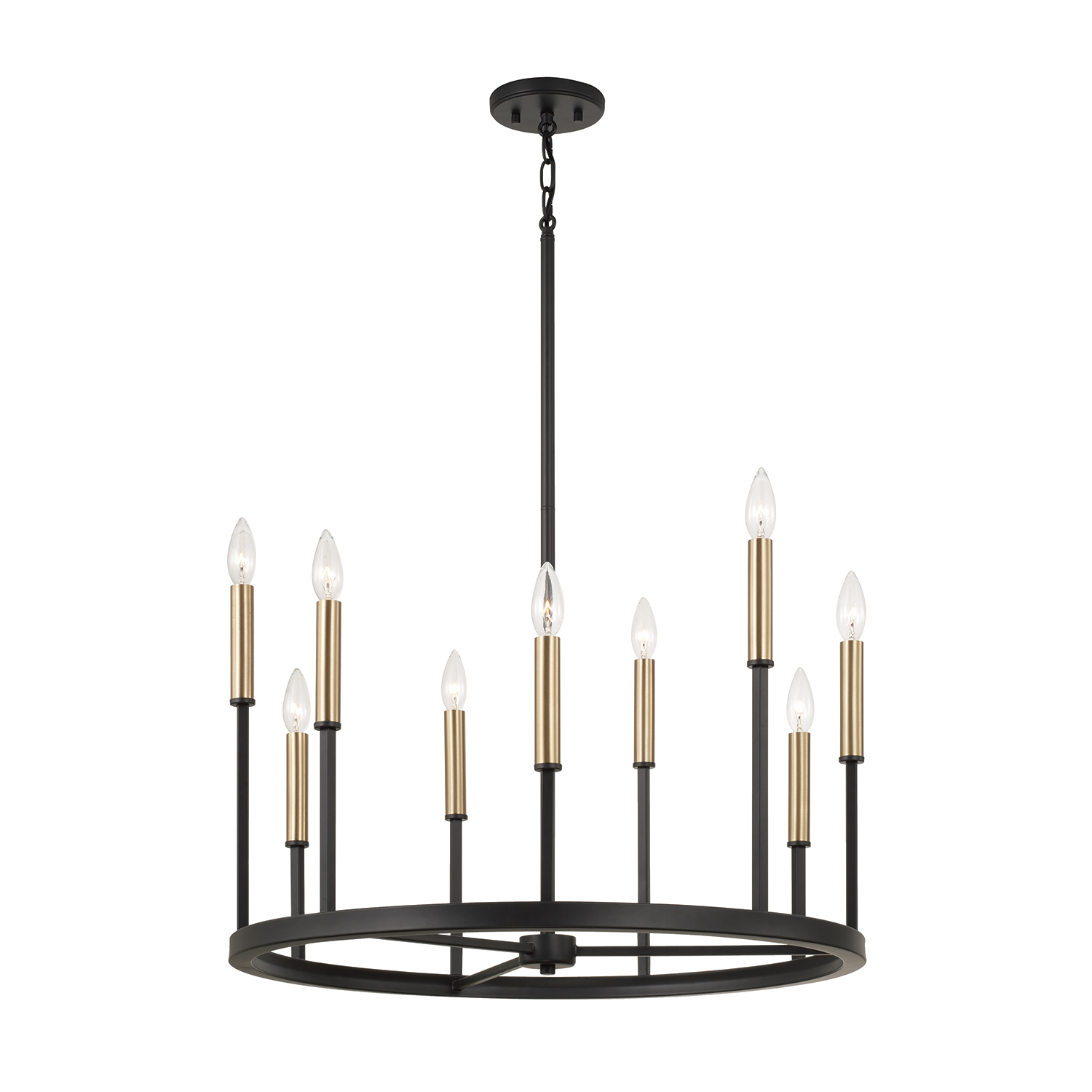 26" W x 24" H 10-Light Ring Chandelier in Matte Espresso with Clear Glass and Interchangeable Espresso and Brass candle sleeves
