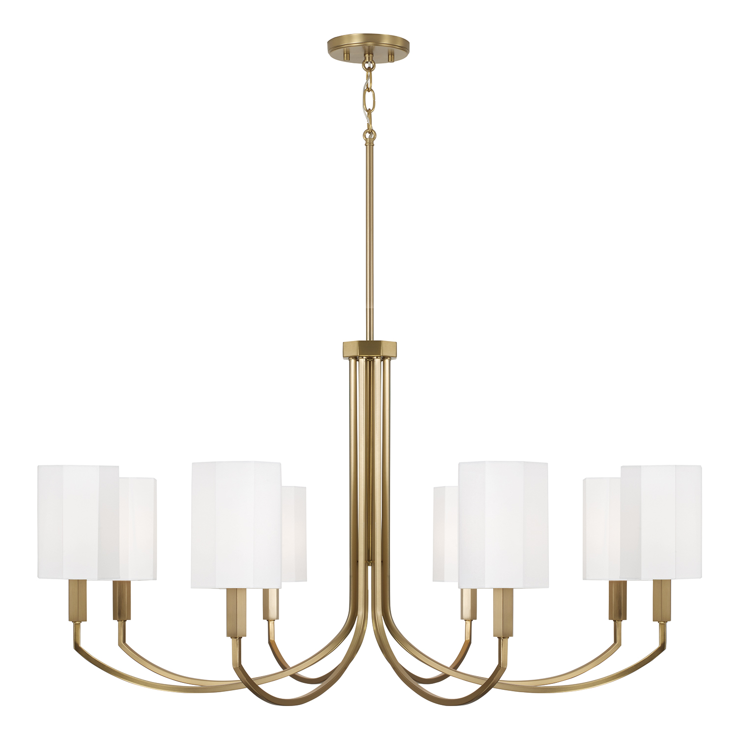 40" W x 21" H 8-Light Chandelier in Aged Brass with Octagonal White Fabric Shades