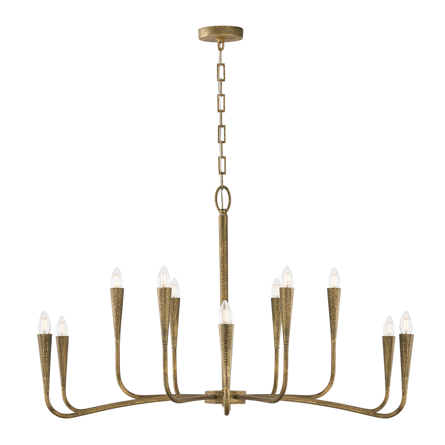 46" W x 24.5" H 12-Light Chandelier in Hand-painted Textured Artisan Gold with Smooth Tapered Candlesleeve Design