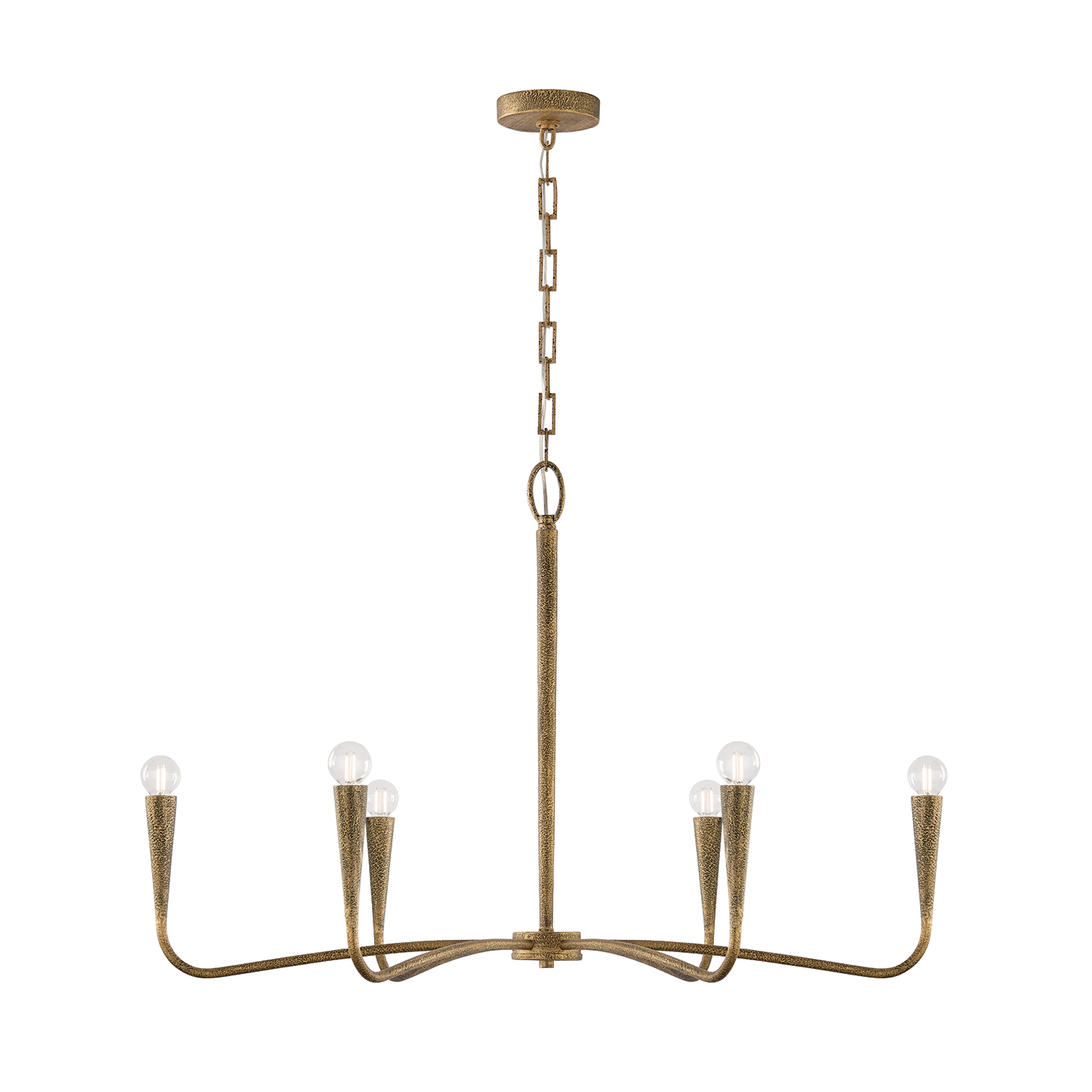 39" W x 24.25" H 6-Light Chandelier in Hand-painted Textured Artisan Gold with Smooth Tapered Candlesleeve Design