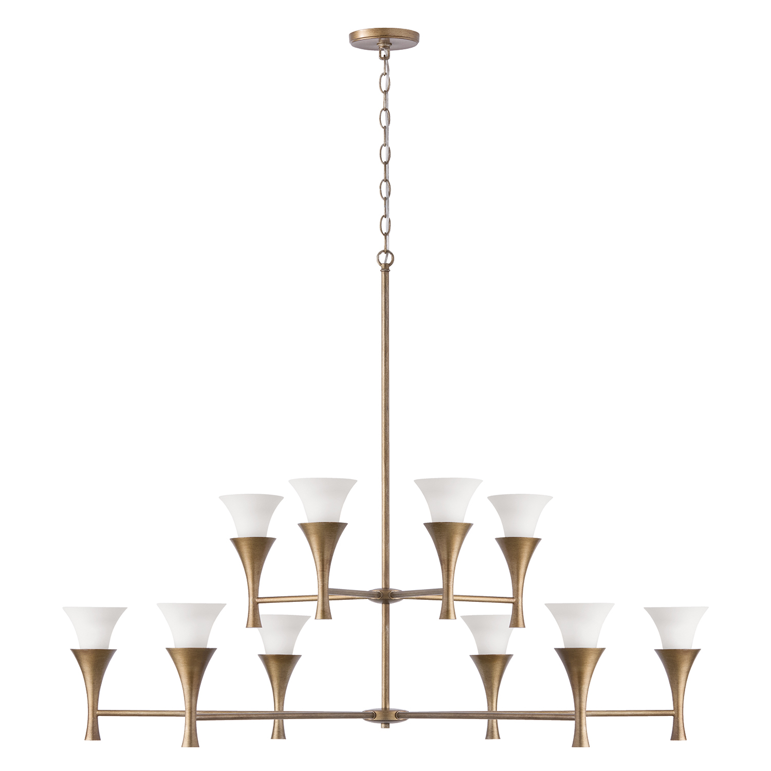 48" W x 35" H 10-Light Two-Tier Chandelier in Mystic Luster with Soft White Glass