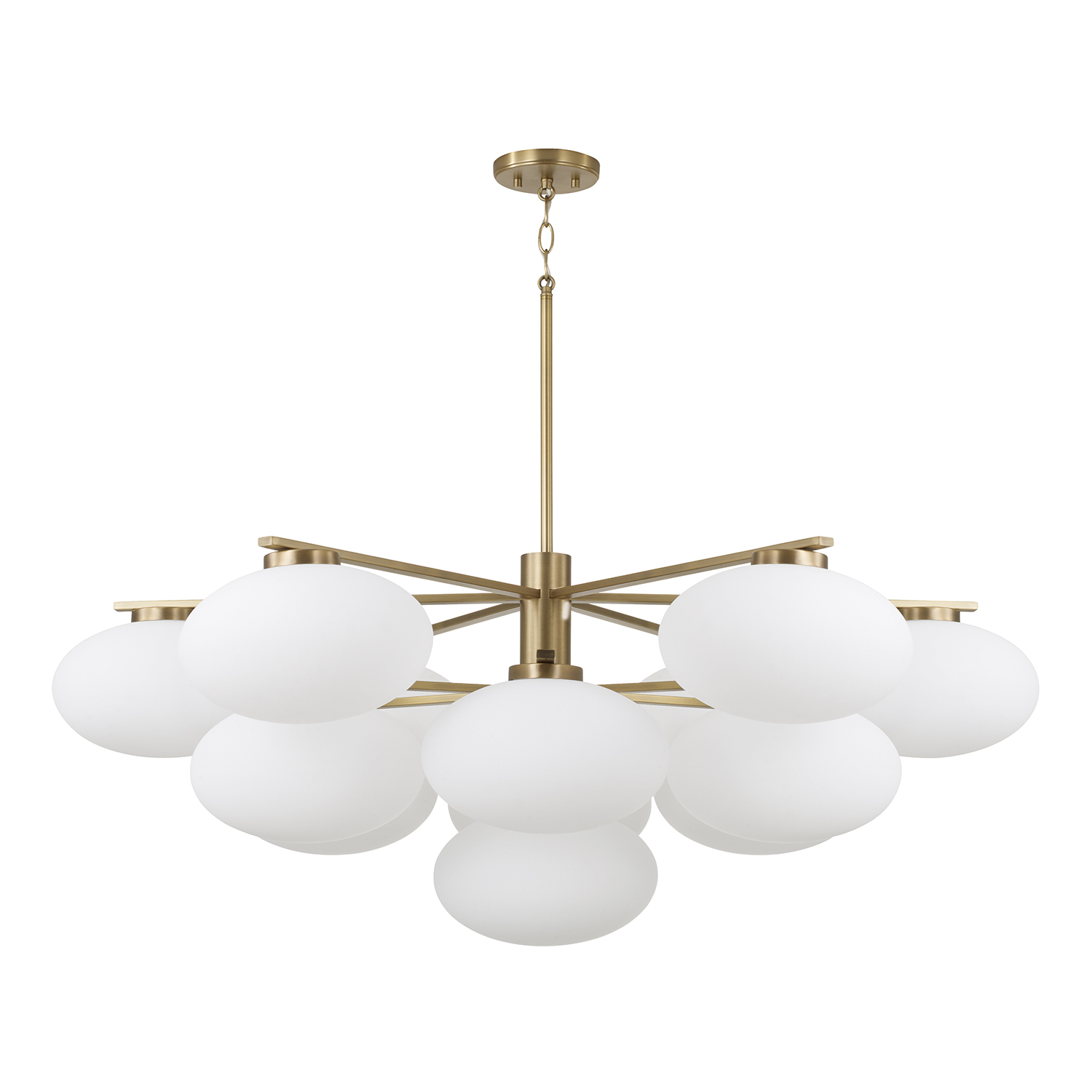 45.5" W x 17.75" H 10-Light Two-Tier Chandelier in Matte Black with Soft White Glass Oval Globes