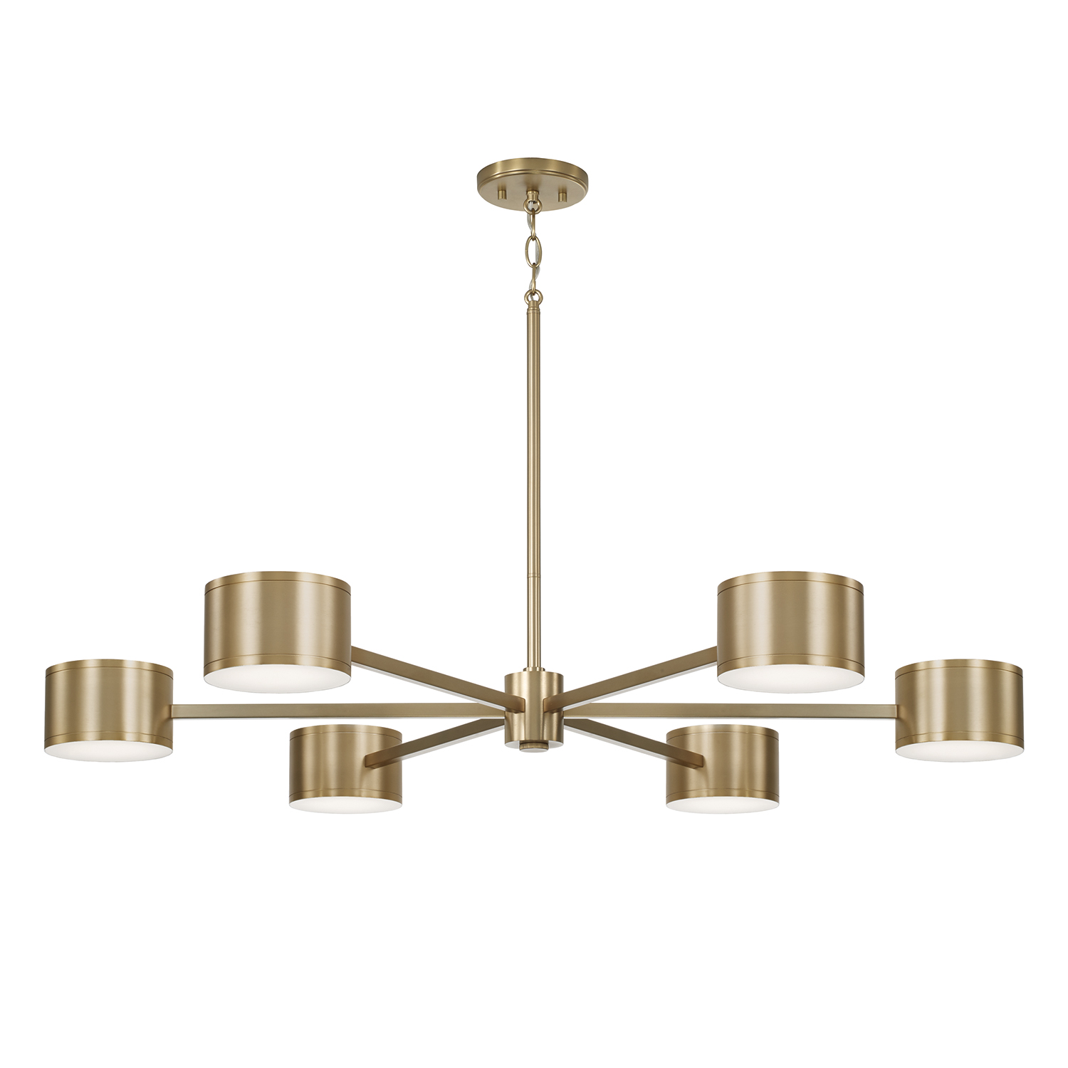 42.25" W x 8" H Integrated LED Chandelier in Aged Brass with Up and Down Cylinder Lights