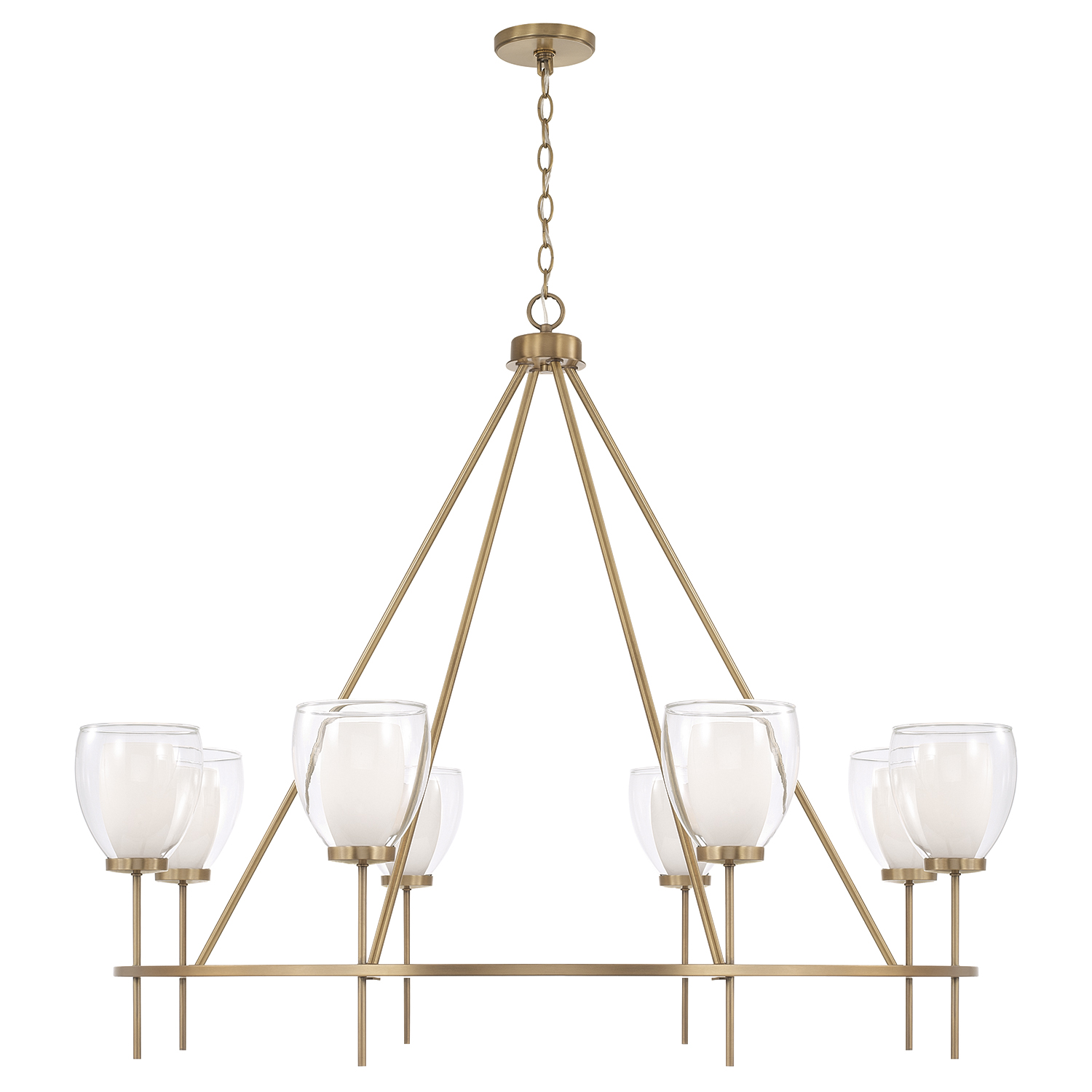 46" W x 37" H 8-Light Ring Chandelier in Aged Brass with Layered White and Clear Glass