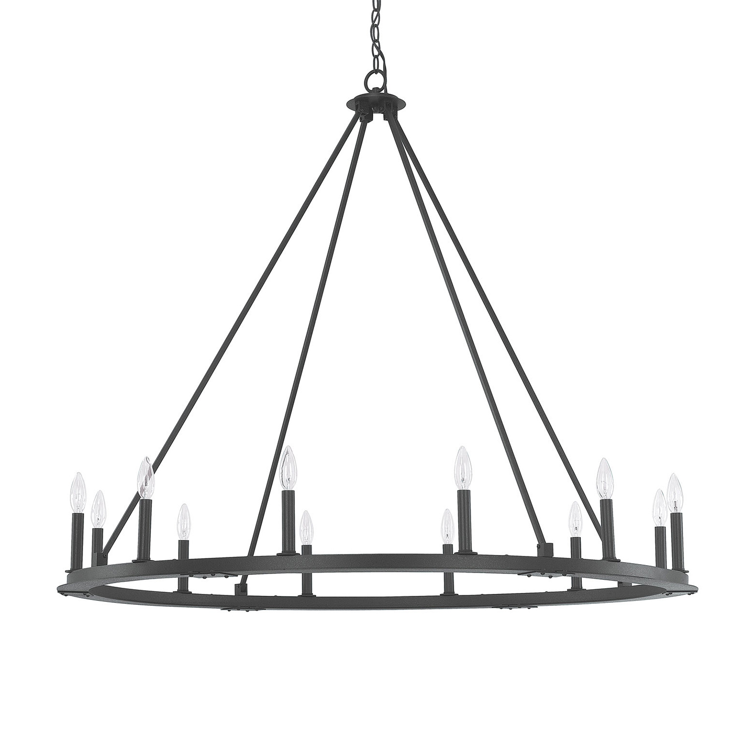 48" W x 41.5" H 12-Light Candle-Style Ring Chandelier in Black Iron