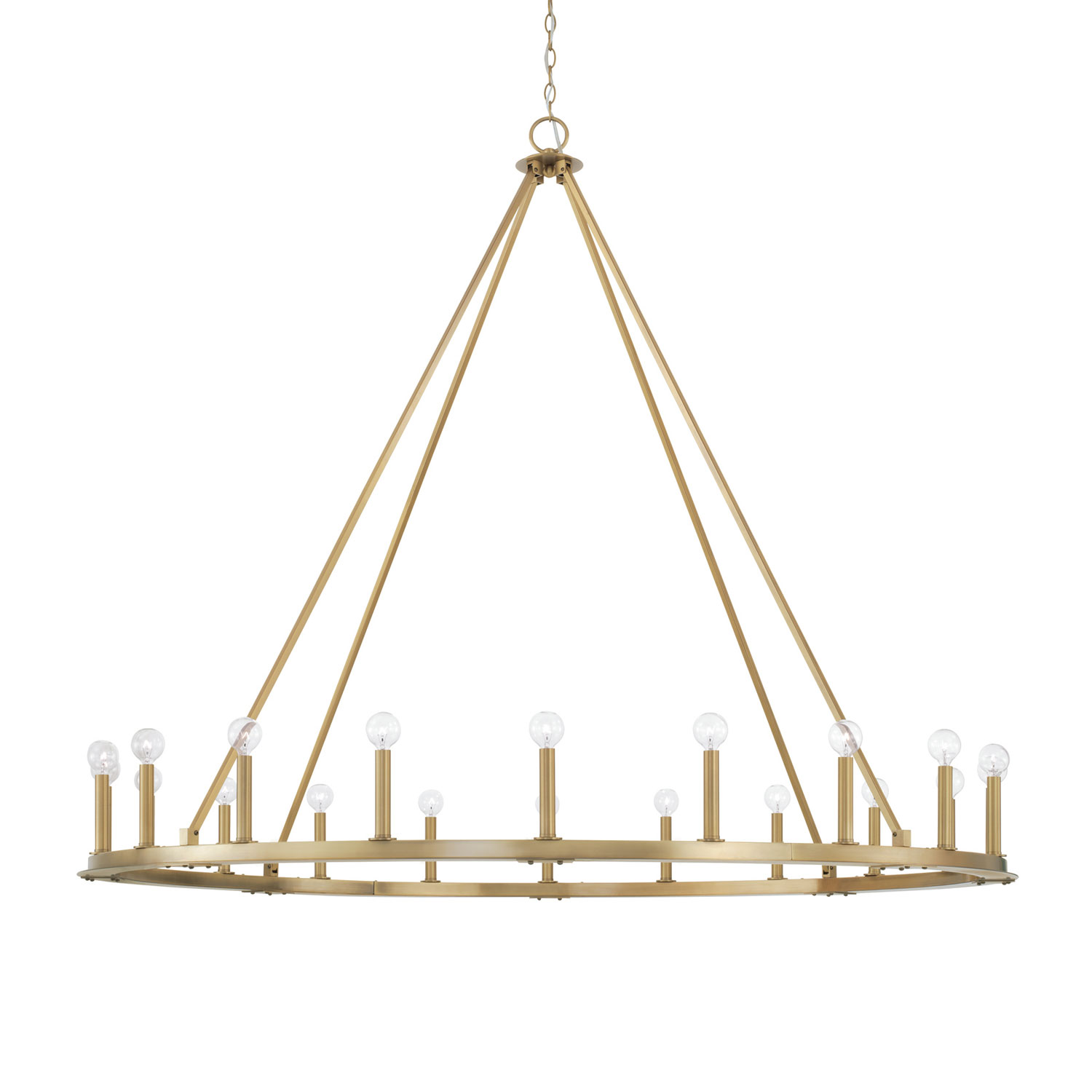 60"W 20-Light Wagon Wheel Chandelier in Aged Brass