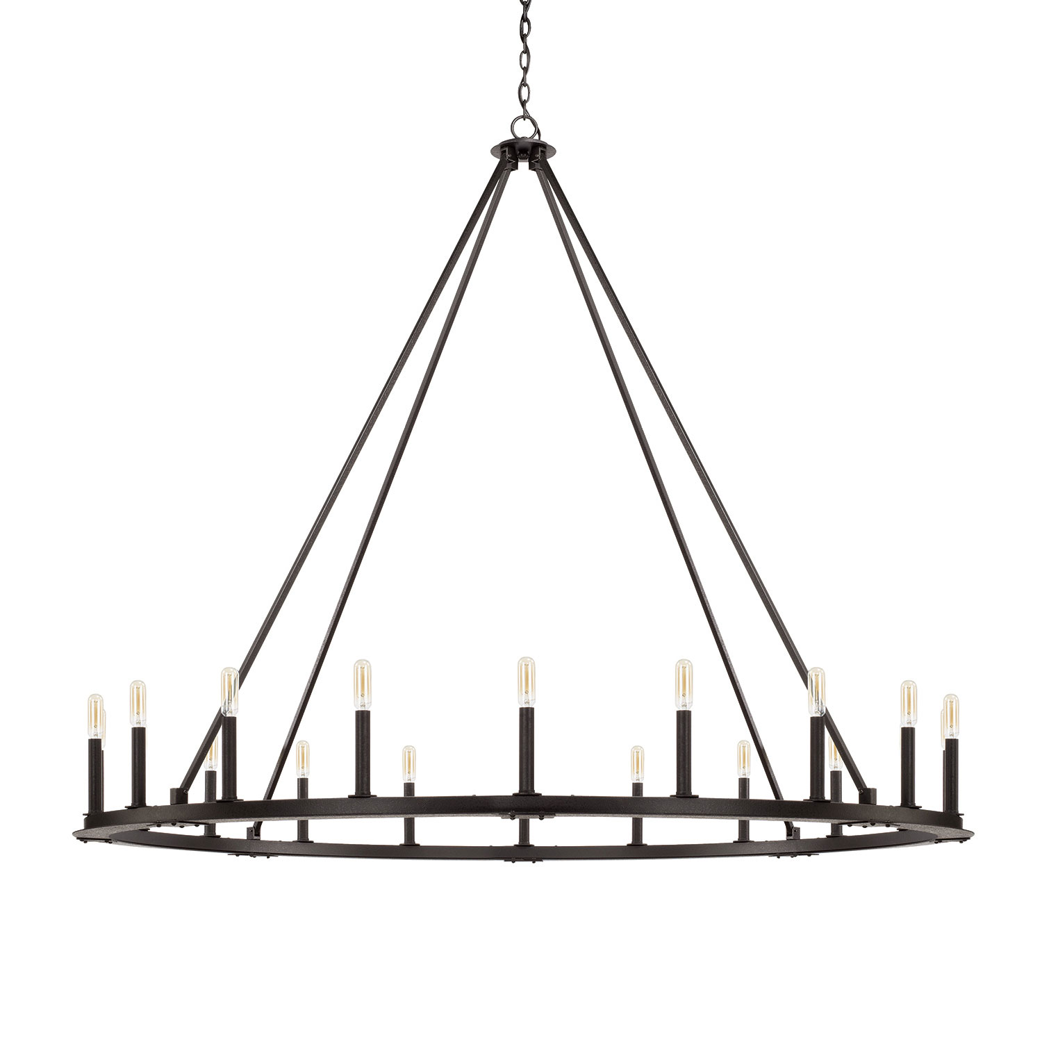 60" W x 52" H 20-Light Candle-Style Ring Chandelier in Black Iron