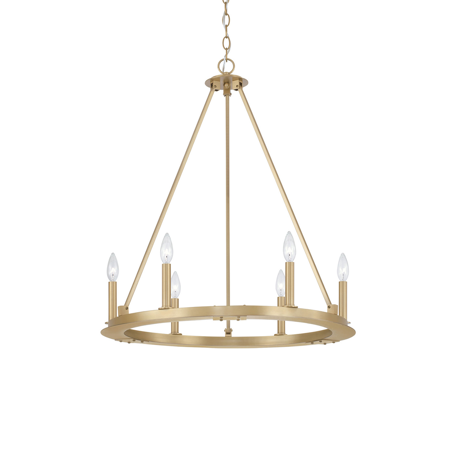 26"W 6-Light Wagon Wheel Chandelier in Aged Brass