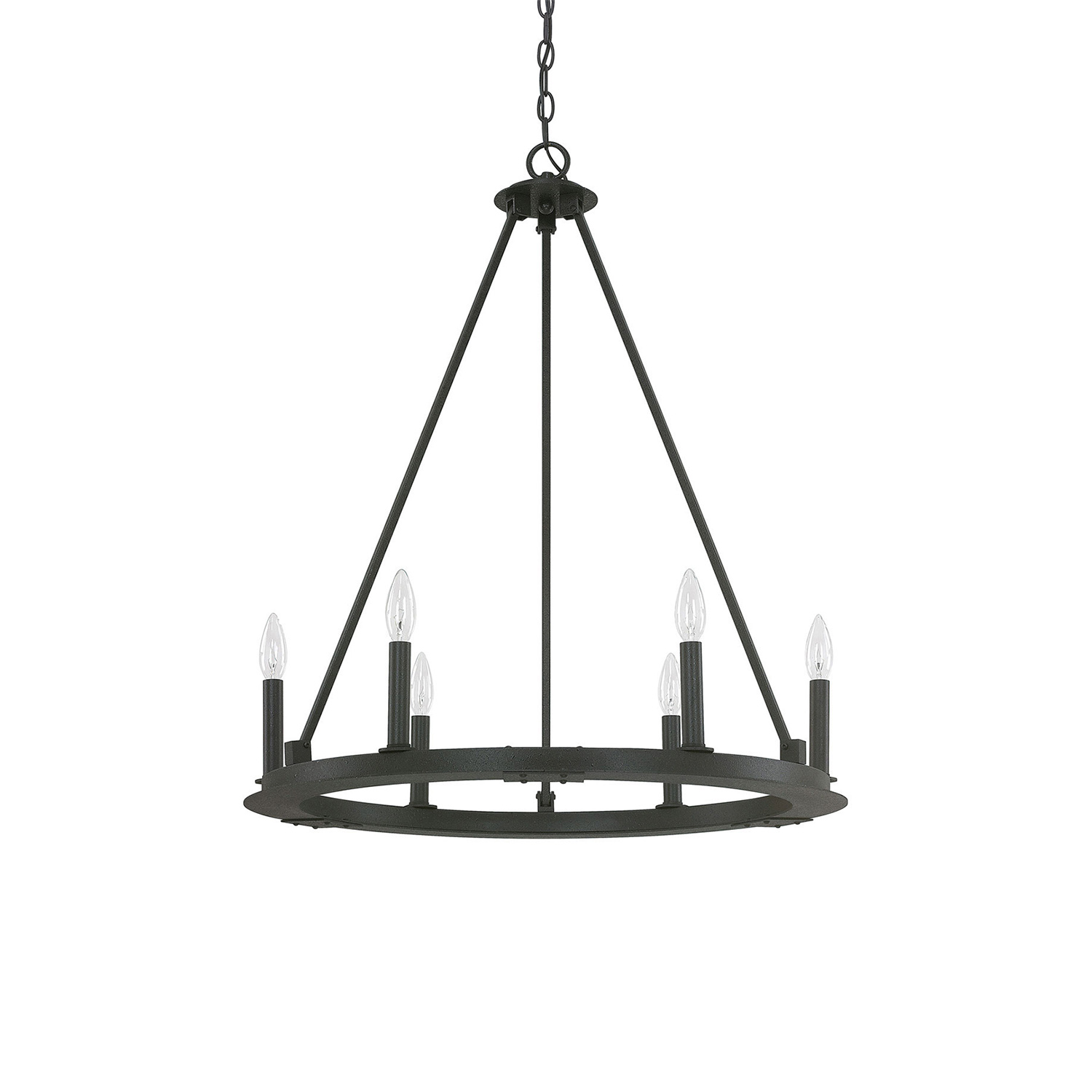 26" W x 30.5" H 6-Light Candle-Style Ring Chandelier in Black Iron