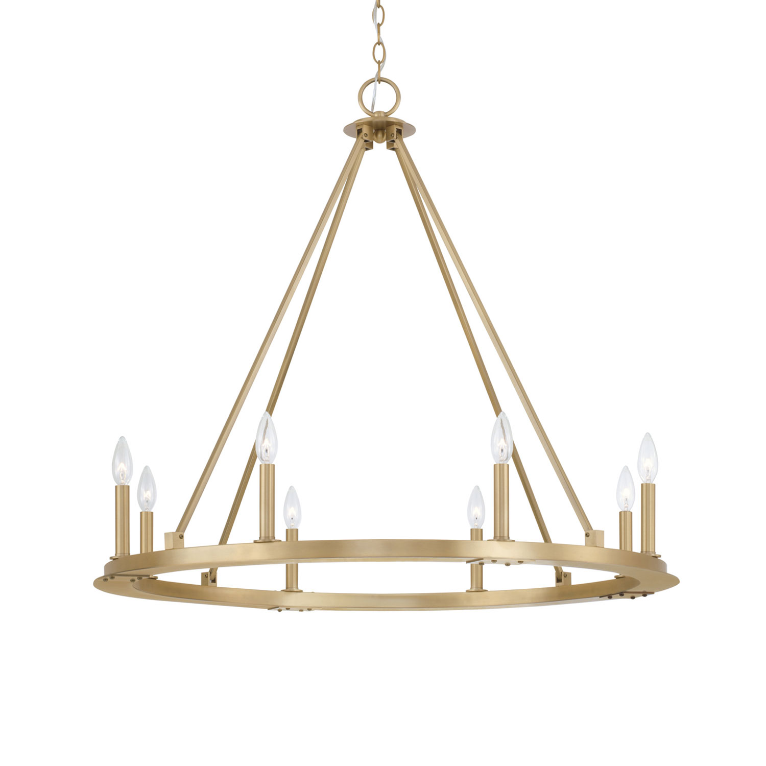 36"W 8-Light Wagon Wheel Chandelier in Aged Brass