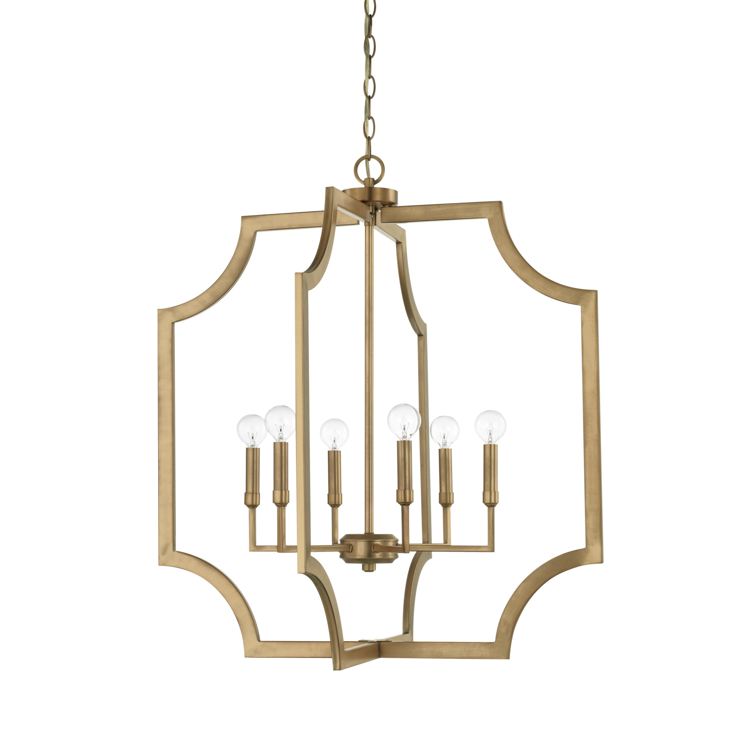 28" W x 30.5" H 6-Light Foyer Pendant in Aged Brass