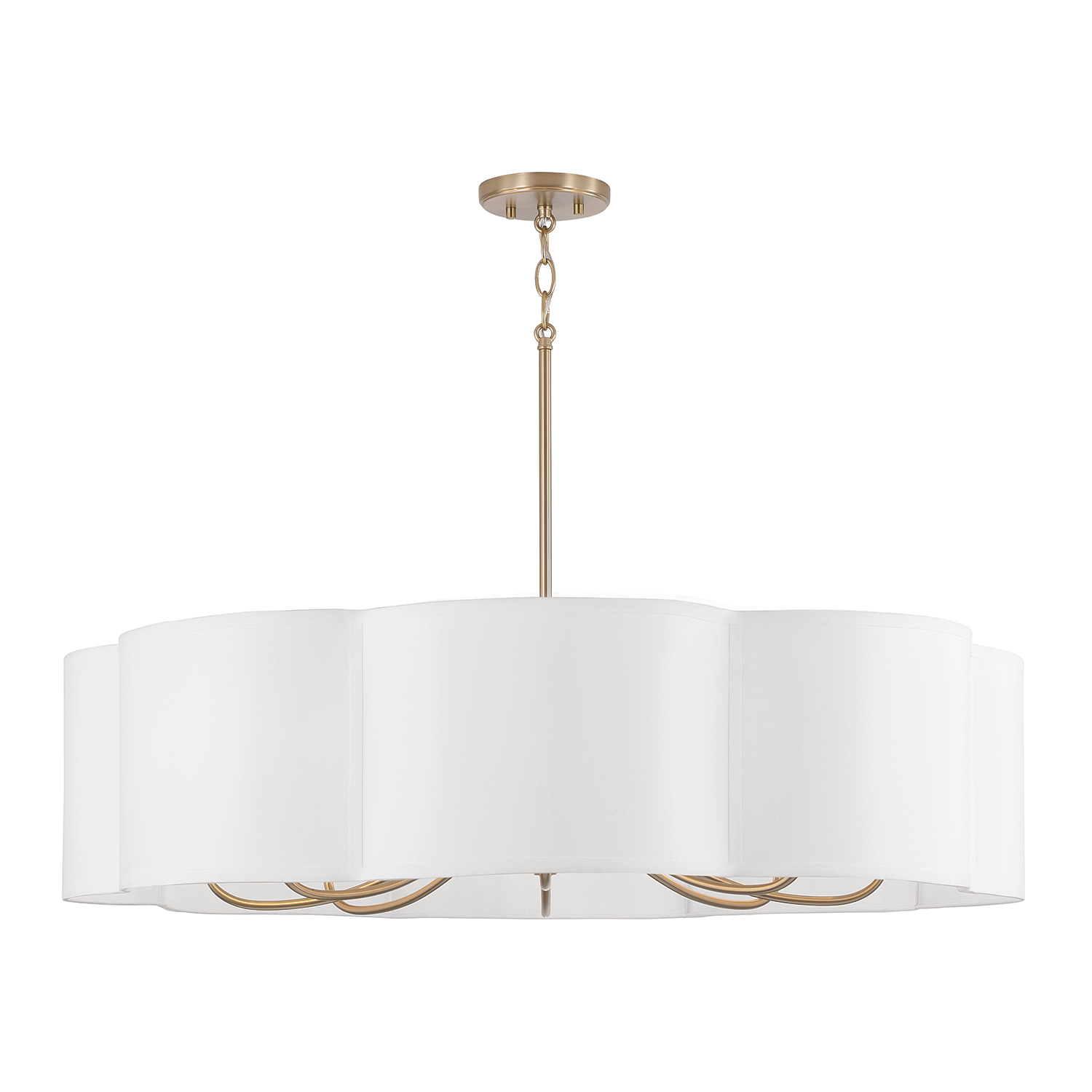 36" W x 9" H 8-Light Chandelier in Matte Brass with White Fabric Shade