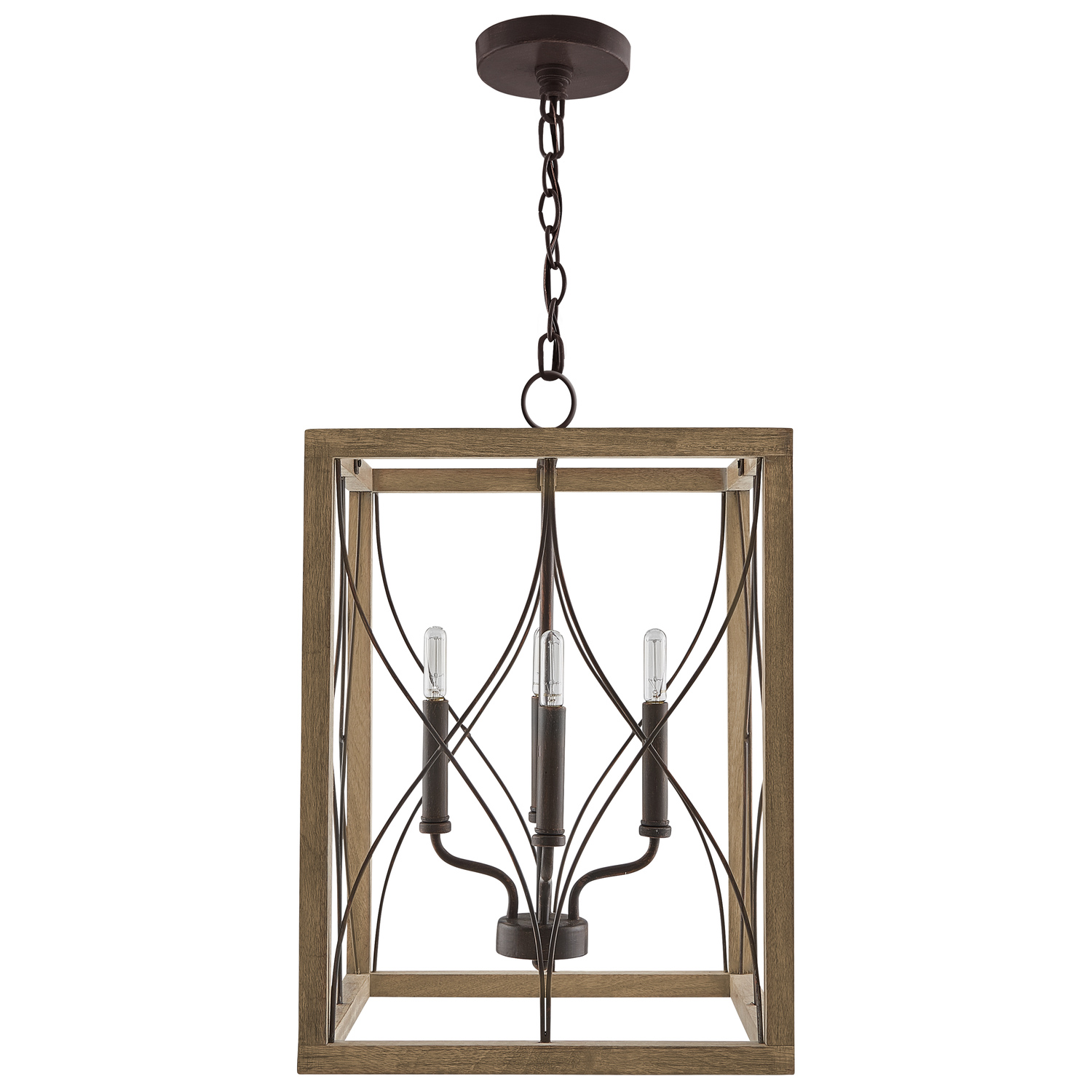 15" W x 22" H 4-Light Wood and Metal Foyer Pendant in Nordic Grey