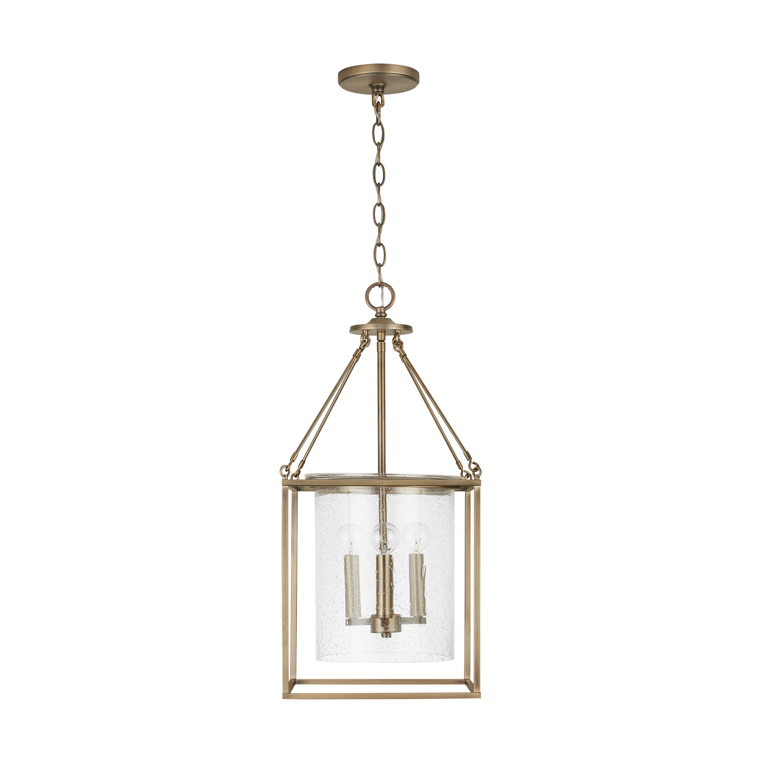 12" W x 26.5" H 4-Light Foyer Pendant in Aged Brass with Clear Seeded Glass Shade