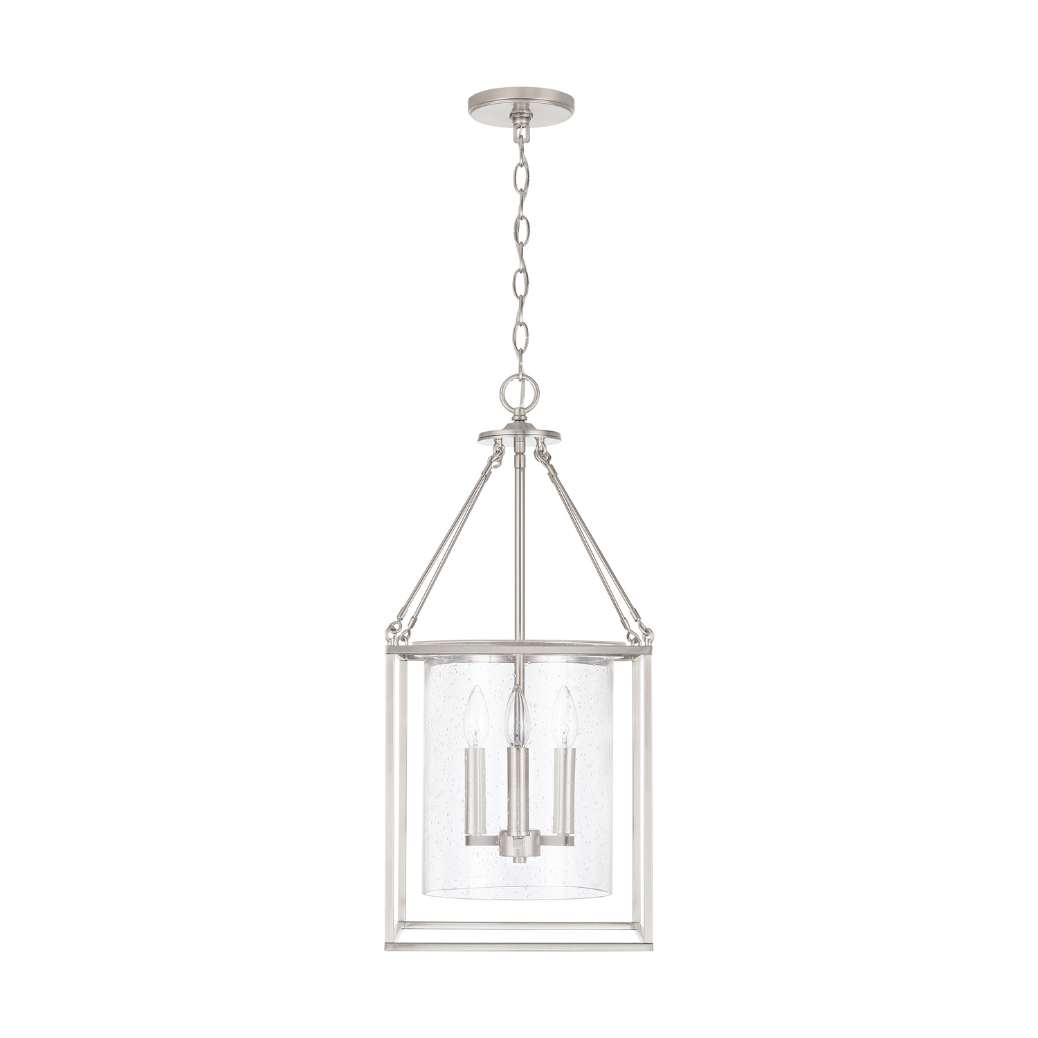 12" W x 26.5" H 4-Light Foyer Pendant in Brushed Nickel with Clear Seeded Glass Shade