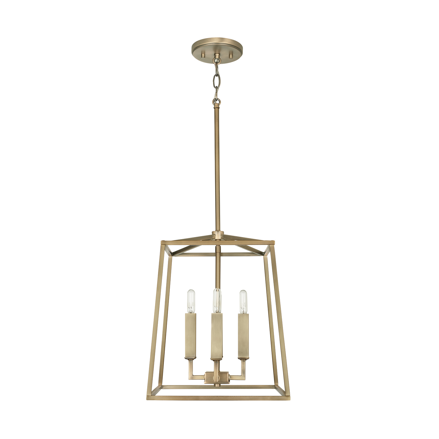 12" W x 15" H 4-Light Lantern Foyer Pendant in Aged Brass