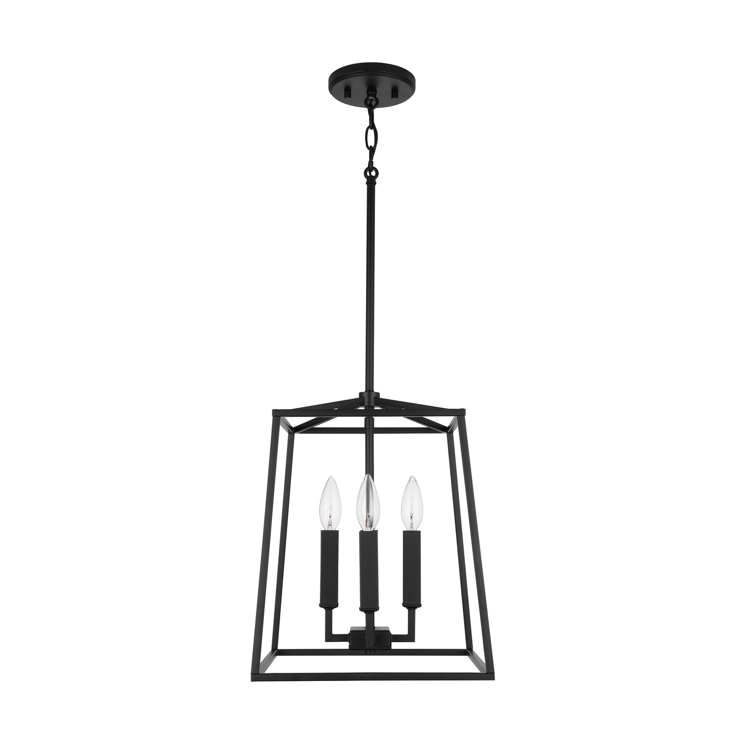 12" W x 15" H 4-Light Lantern Foyer Pendant in Matte Black
