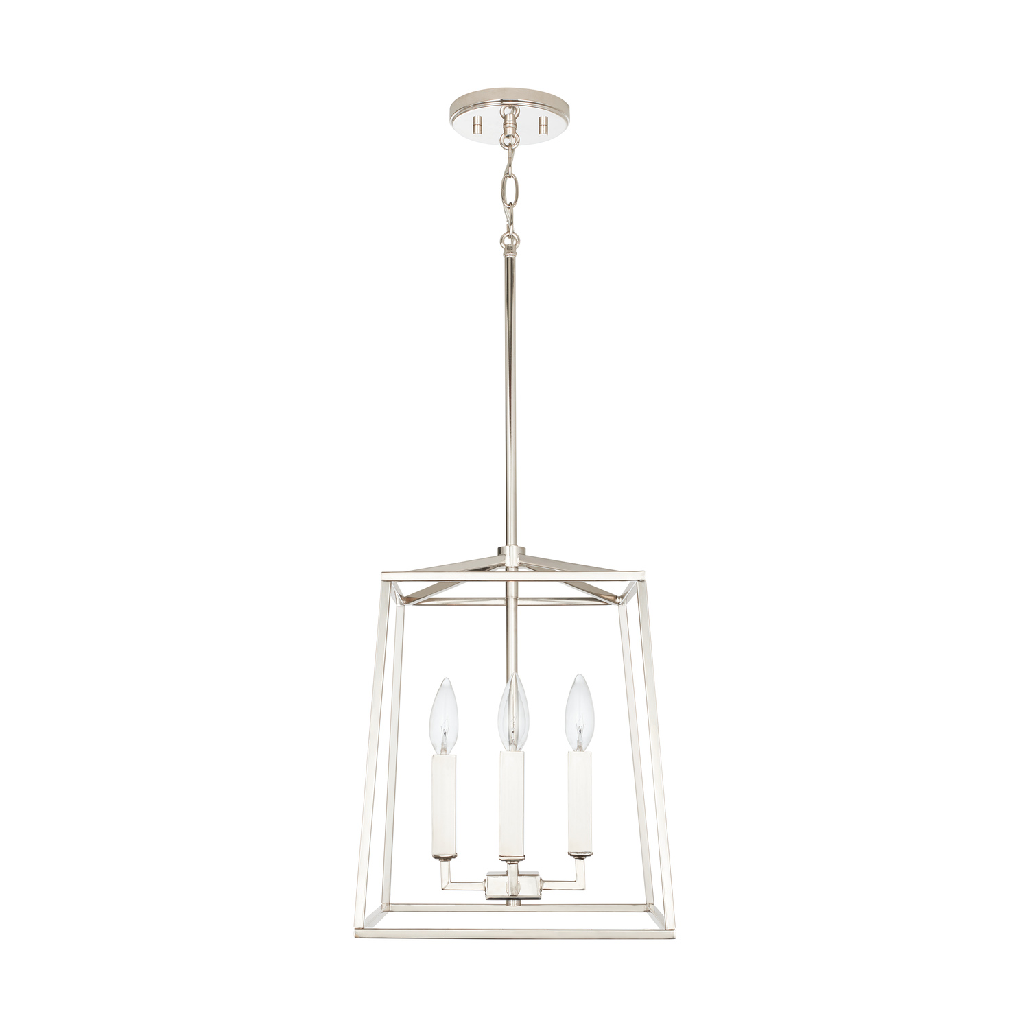 12" W x 15" H 4-Light Lantern Foyer Pendant in Polished Nickel