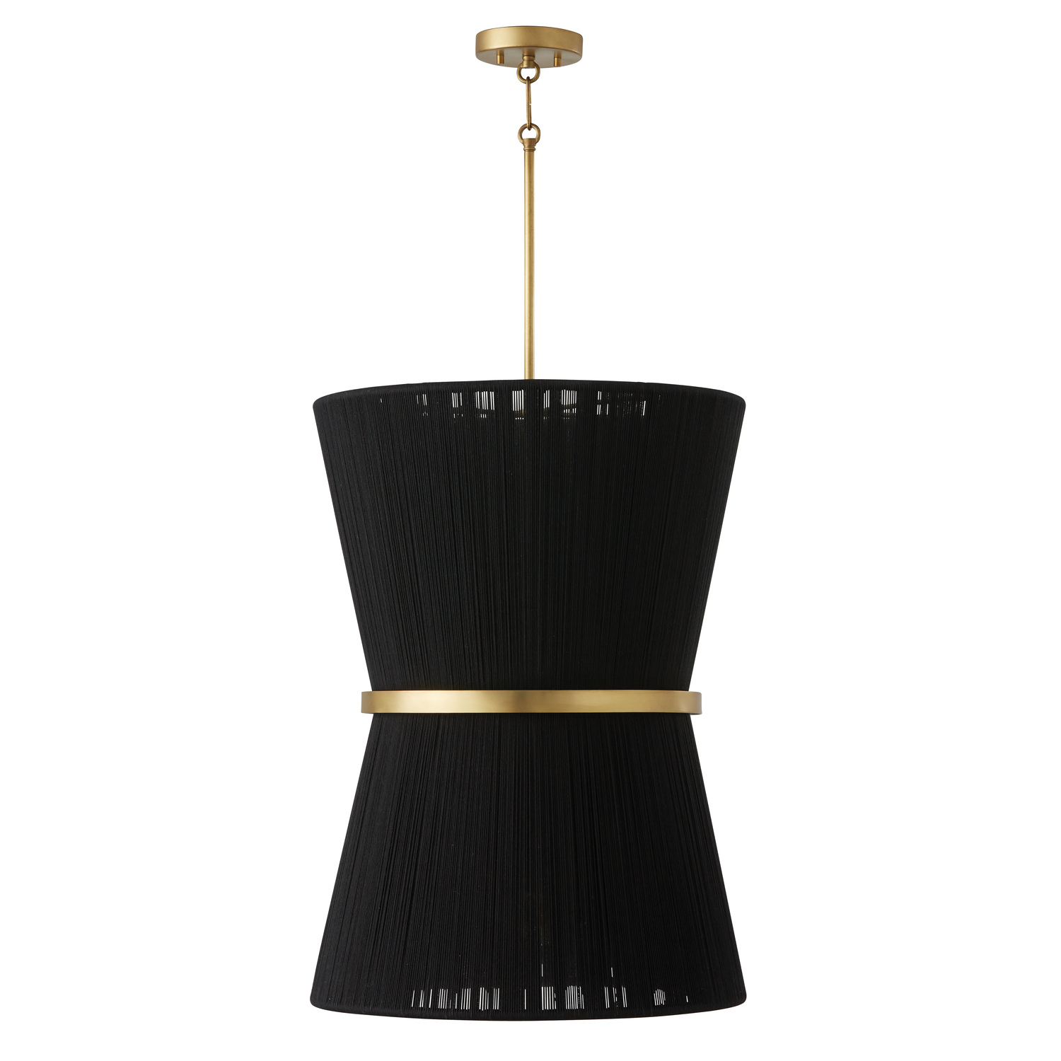 20" W x 28" H 6-Light Tapered String Foyer Pendant in Black Rope and Patinaed Brass