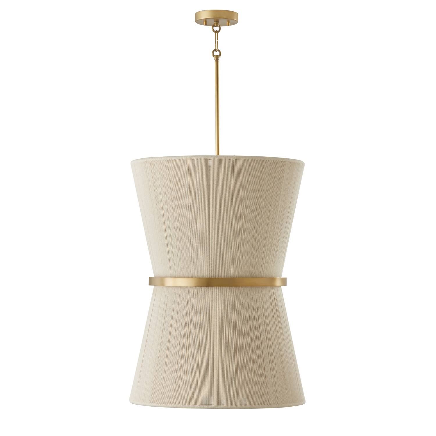 20" W x 28" H 6-Light Tapered String Foyer Pendant in Bleached Natural Rope and Patinaed Brass
