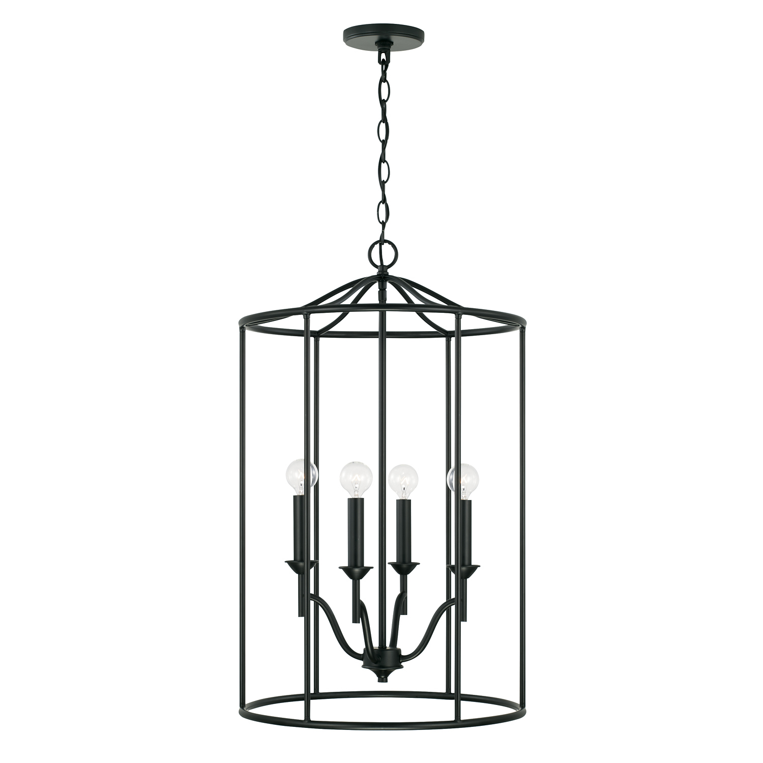 18" W x 29" H 4-Light Cage Lantern Foyer Pendant in Matte Black