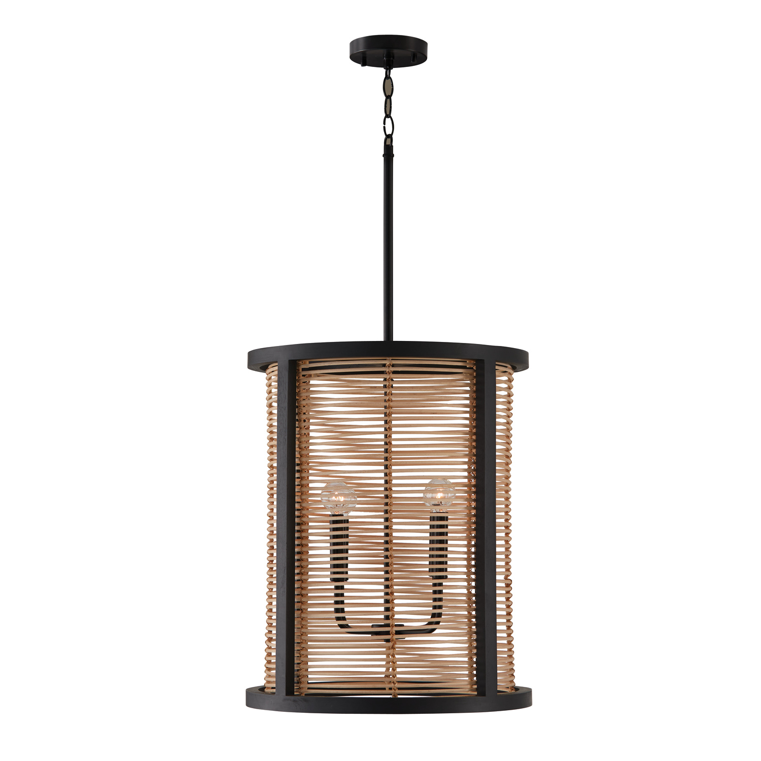 18" W x 22" H 4-Light Foyer in Flat Black made with Handcrafted Mango Wood and Rattan
