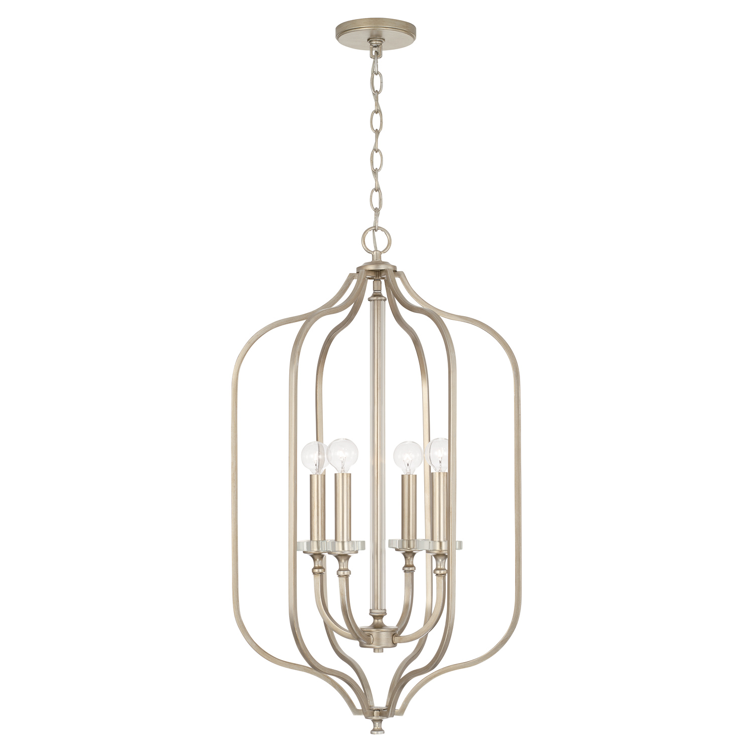 18" W x 32" H 4-Light Foyer in Brushed Champagne with Acrylic Column and Bobeches