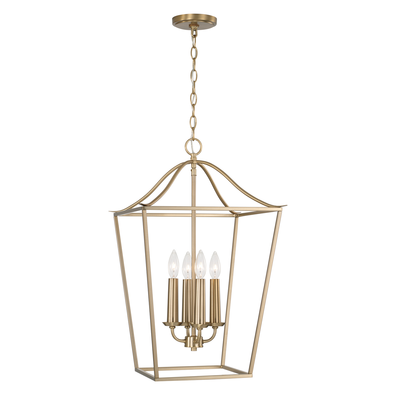 15.75"W x 25.5"H 4-Light Foyer Pendant Lantern in Matte Brass