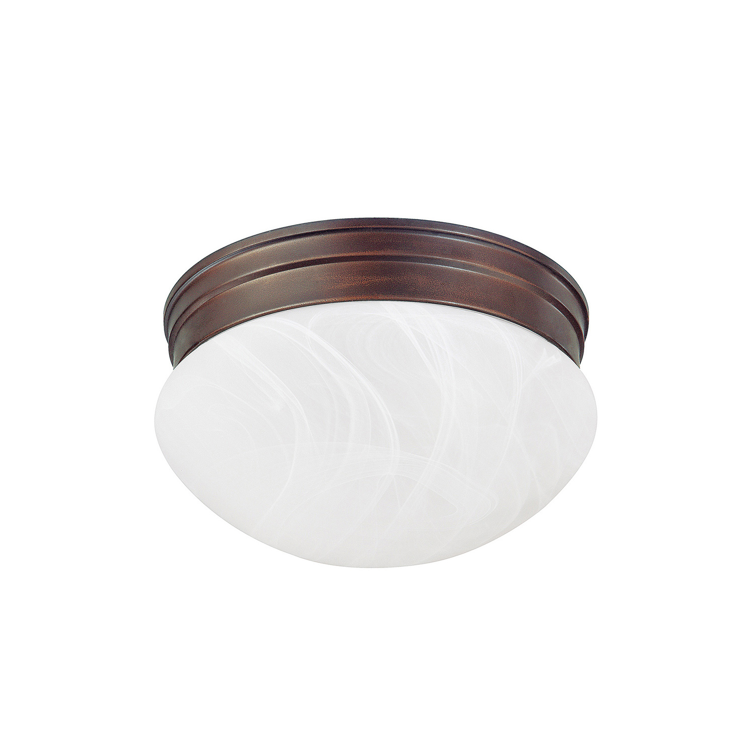7.5" W x 5" H 1-Light Flush Mount in Burnished Bronze with White Faux Alabaster Glass Shade