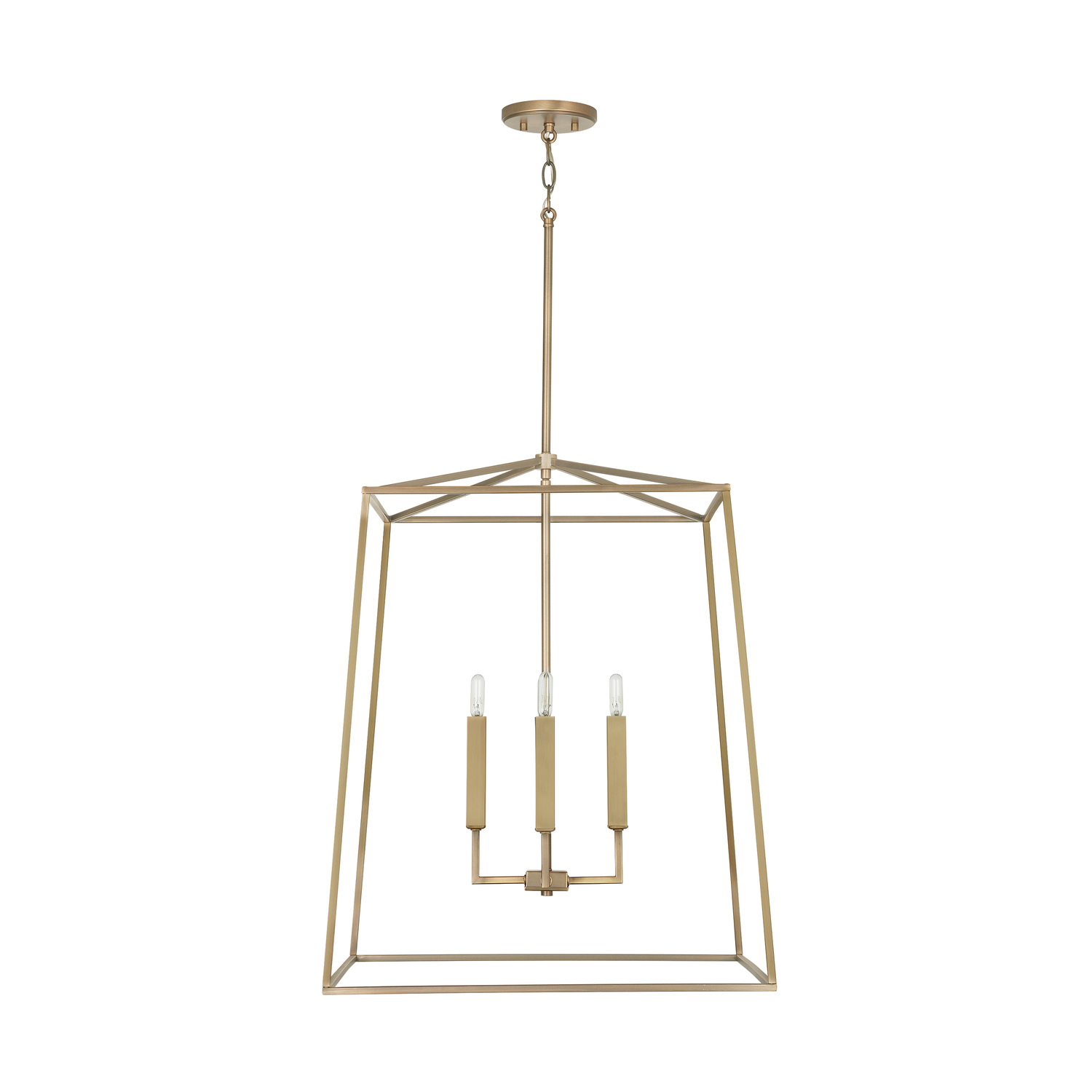 22" W x 27.5" H 4-Light Lantern Foyer Pendant in Aged Brass