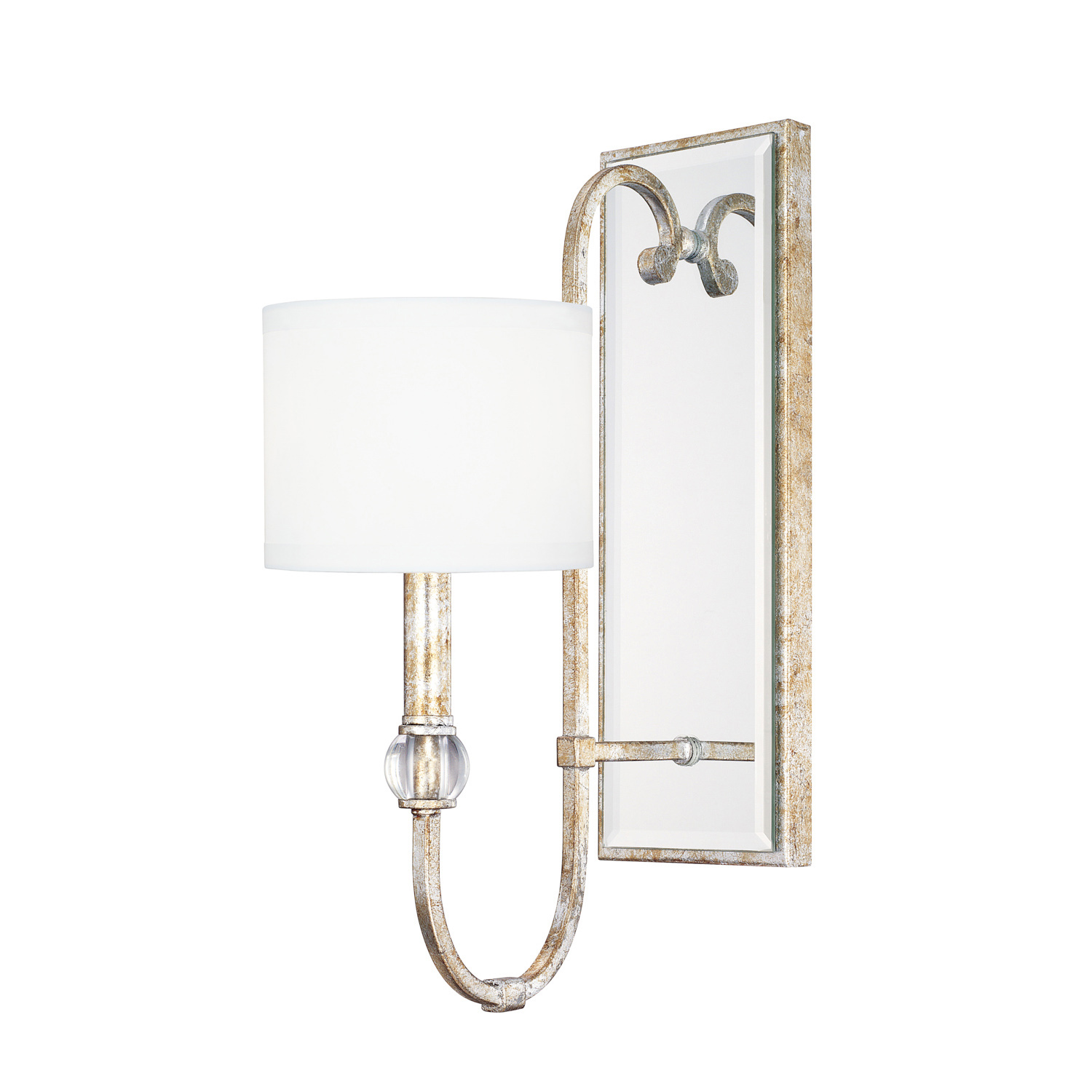 6" W x 17.5" H x 11.5" E 1-Light Sconce in Soft Gold with White Fabric Shade and K9 Crystal Adornment