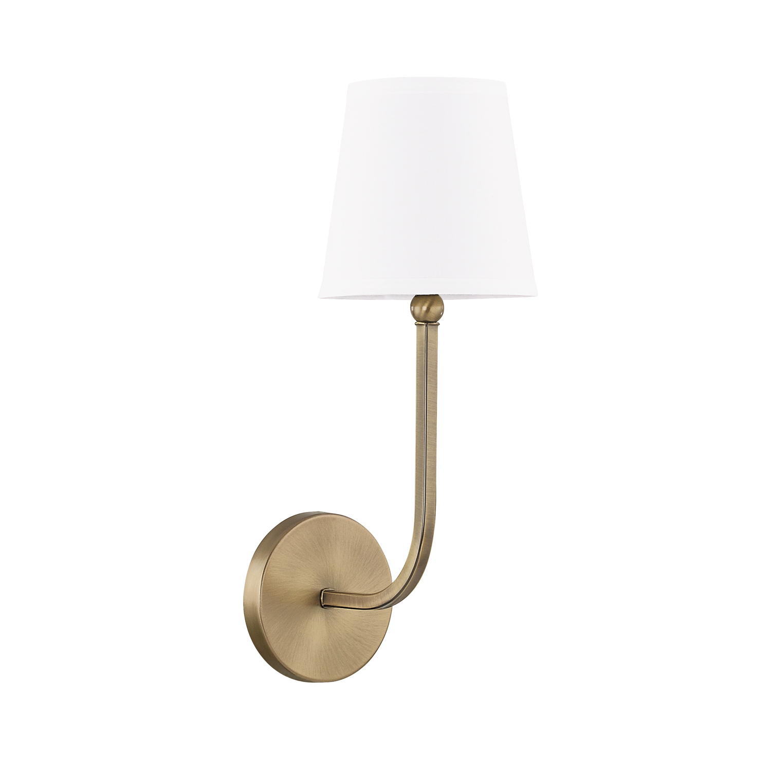 6" W x 17" H x 8" E 1-Light Sconce in Aged Brass with White Fabric Shade