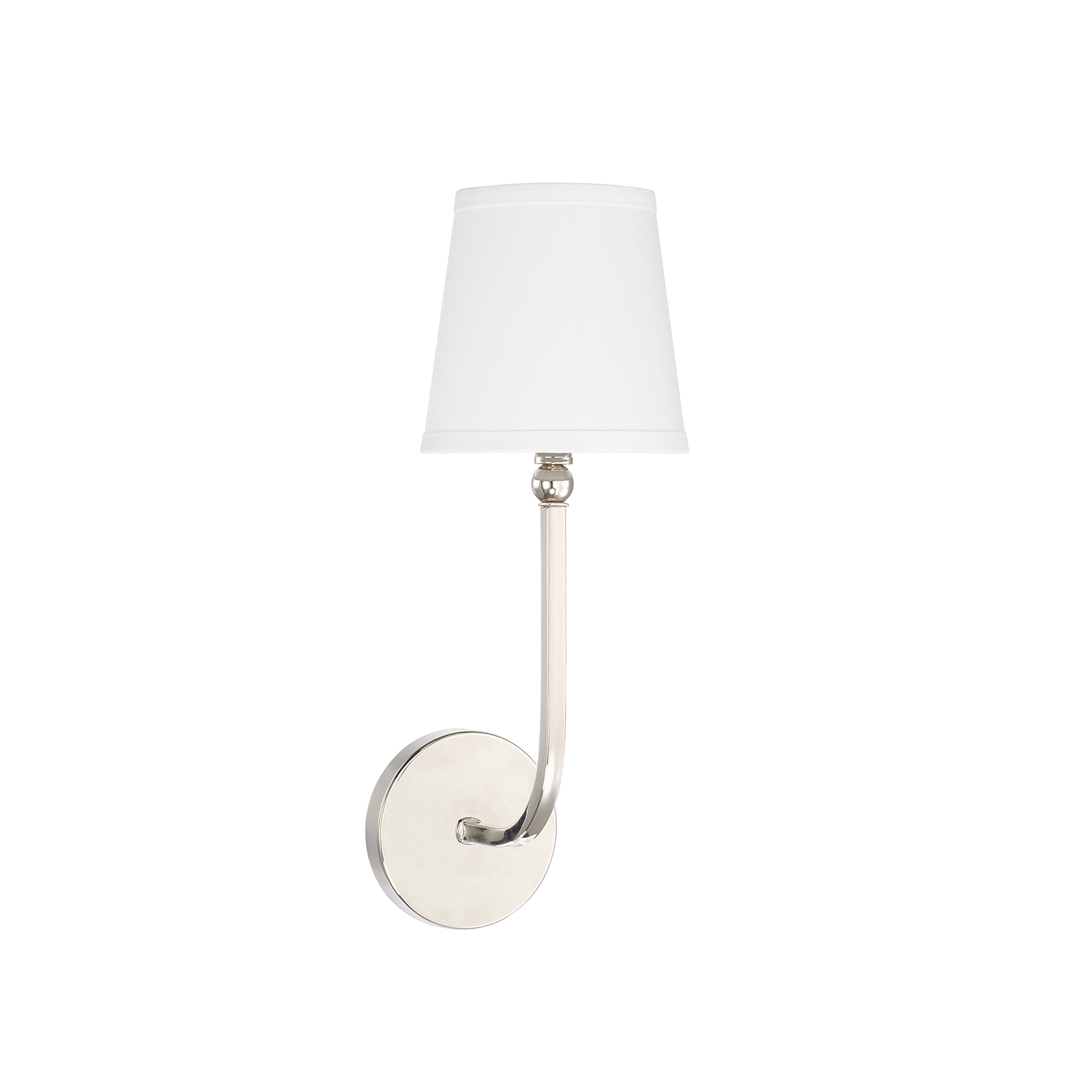 6" W x 17" H x 8" E 1-Light Sconce in Polished Nickel with White Fabric Shade